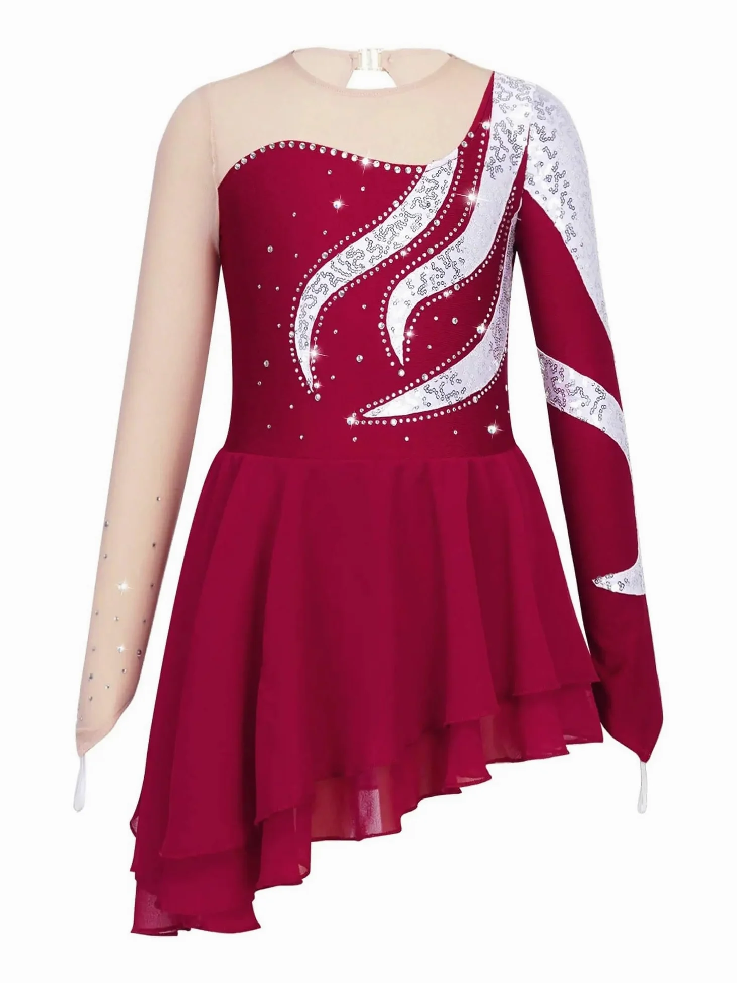 Vestido de Patinaje Artístico Vestido de patinaje artístico con lentejuelas y diamantes de imitación for niñas, leotardo de ballet y gimnasia, ropa de baile de salón y competición.