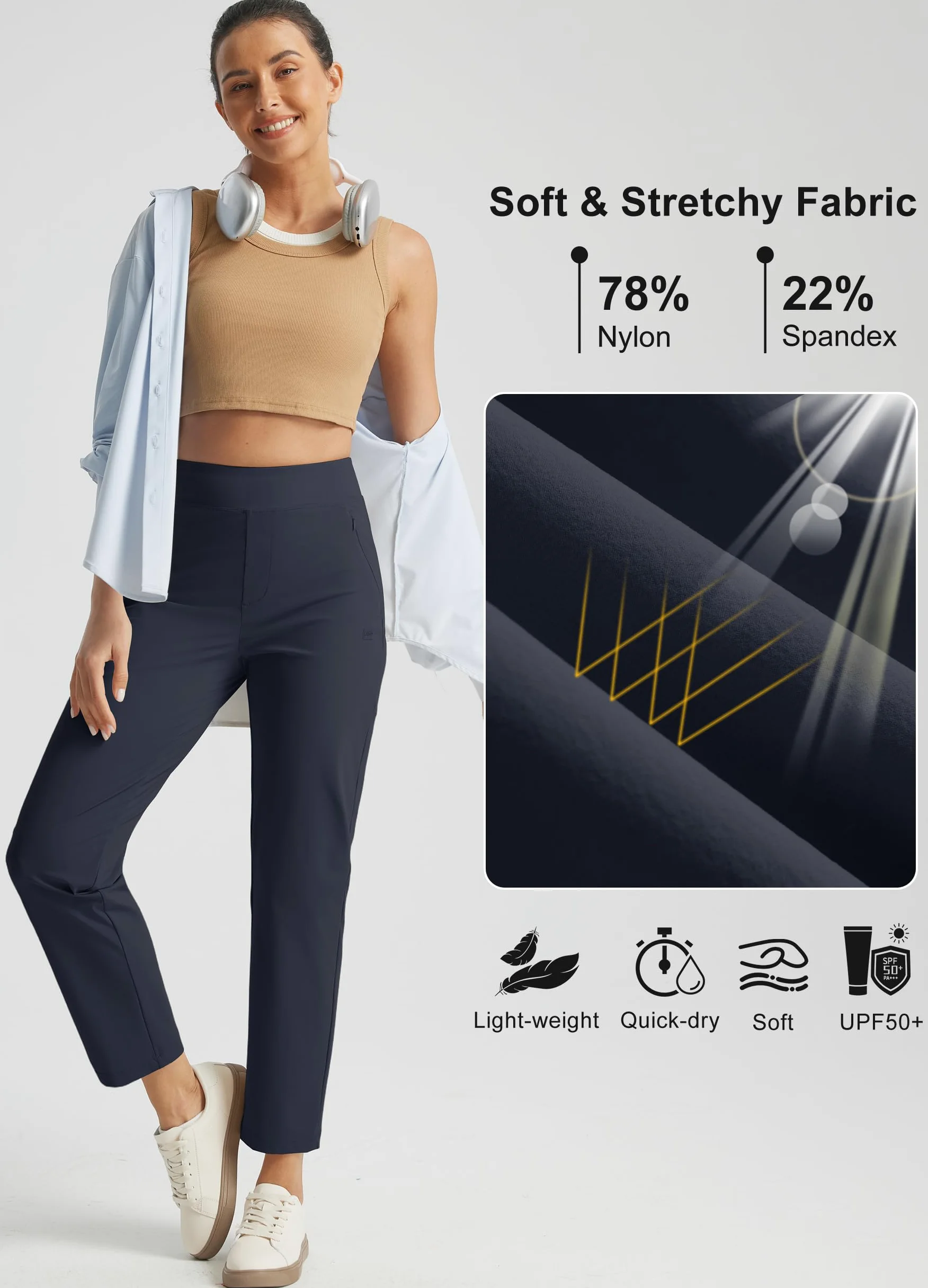 Libin Pantalones Golf Mujer 7/8 Jogging Business | Pantalón De Jogging Ligero Transpirable Entrenamiento Carrera Cintura Elástica Verano Estilo Con Bolsillos
