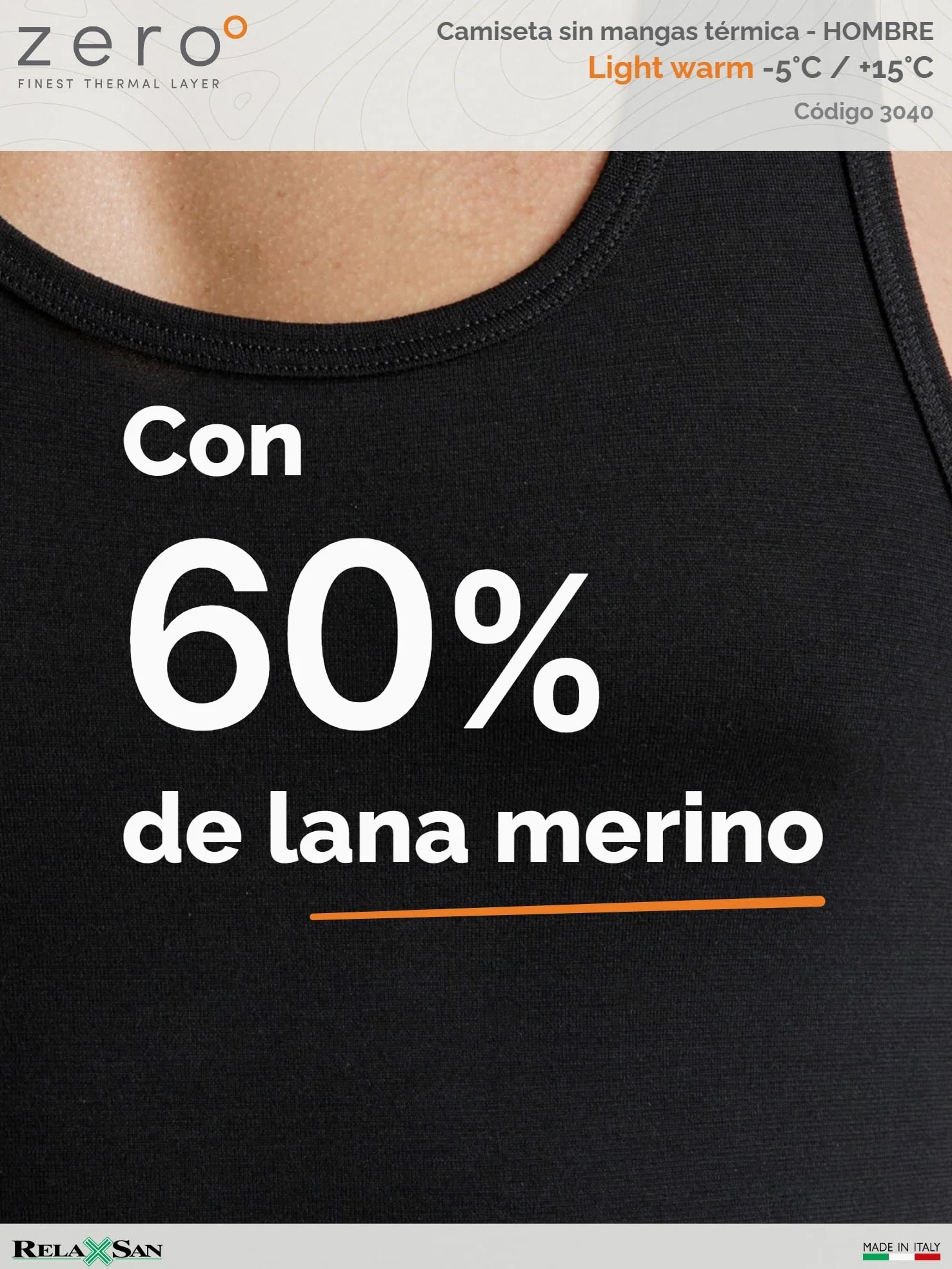 Relaxsan Zero 3040 - Camiseta Térmica de Tirantes Anchos Hombre Lana Merino