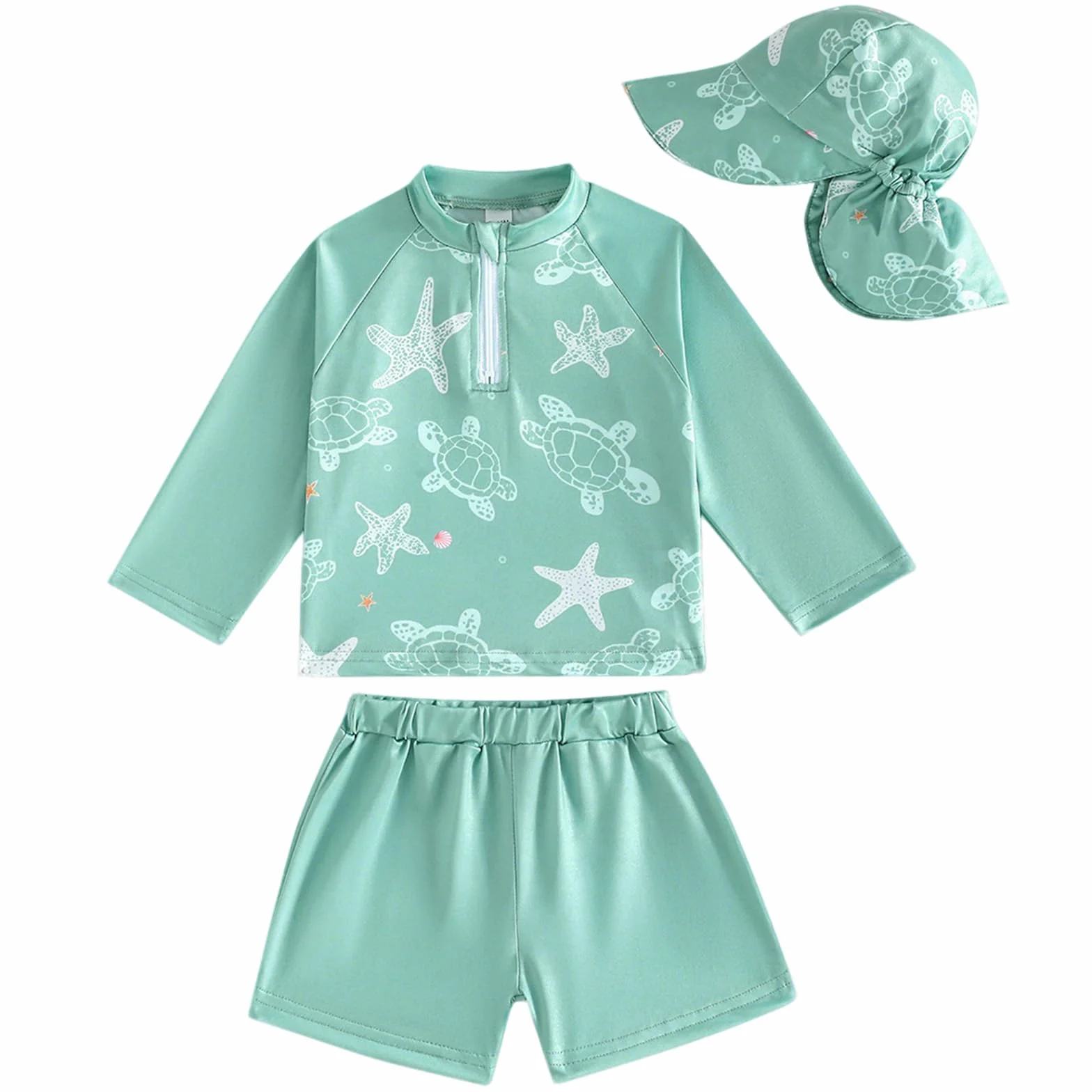 Conjunto de baño de dos piezas para niños pequeños Gorro Camiseta manga larga y Pantalones cortos Playa Piscina