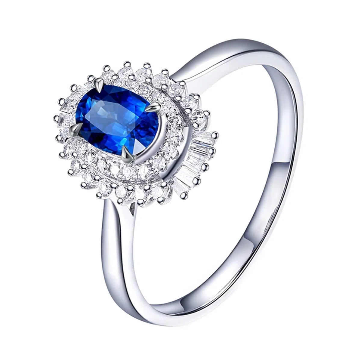 Anillos Oro Blanco, Anillos Mujer Vintage Stein Doble Mutilin de Lujo 18K Zafiro para Esposa Novia Ajuste Cómodo