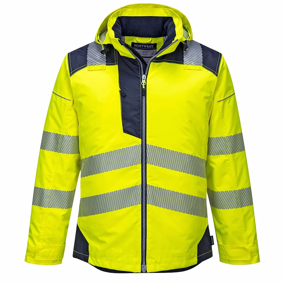 Portwest Chaqueta De Invierno De Alta Visibilidad Pw3 , Tamaño: L, Color: Amarillo/Marino, T400YNRL