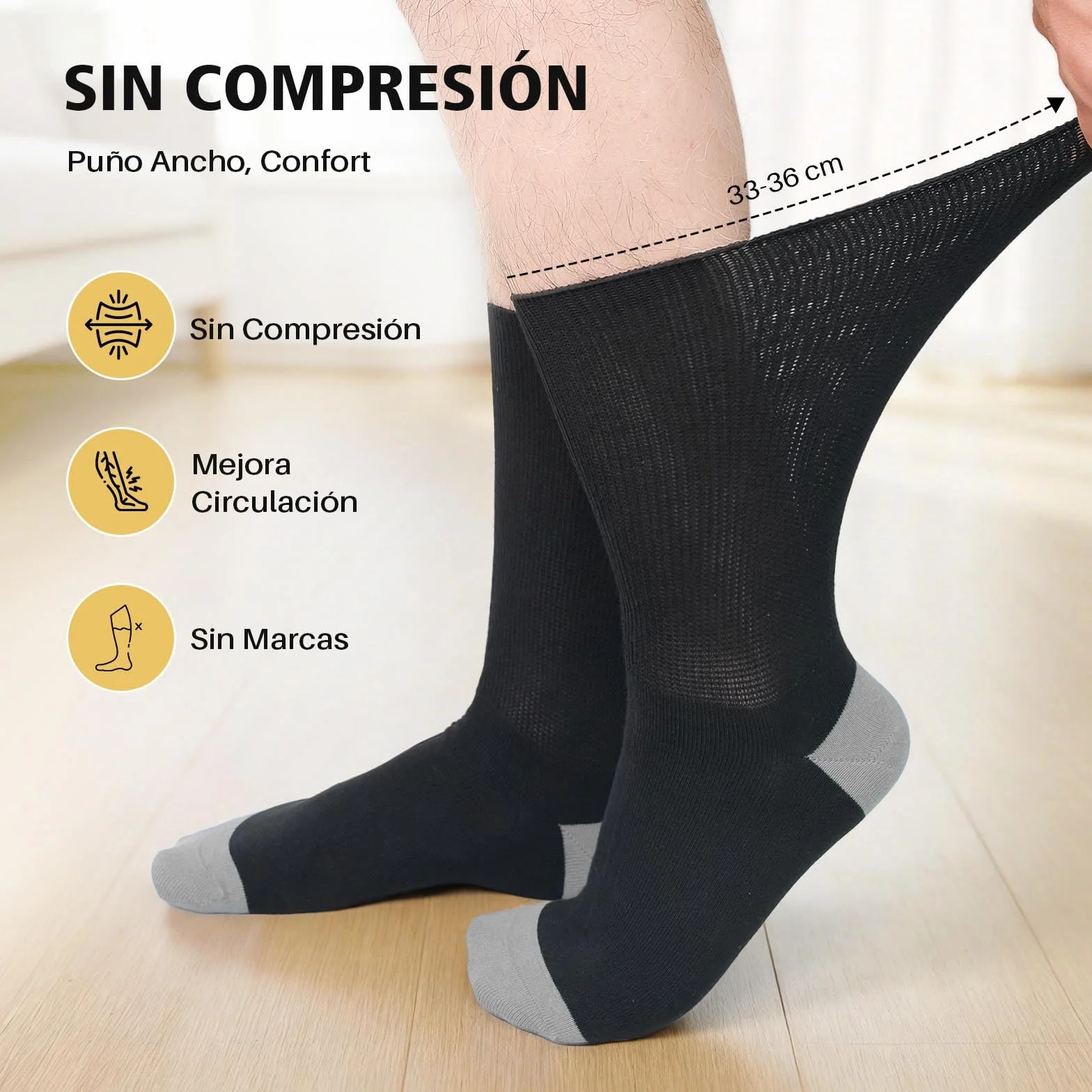 PUTUO Calcetines Diabeticos para Hombre Mujer: Calcetín sin Elastico y sin Costuras de Algodón para Hombres - Calcetines Extra Anchos para Pies Hinchados 6 pares