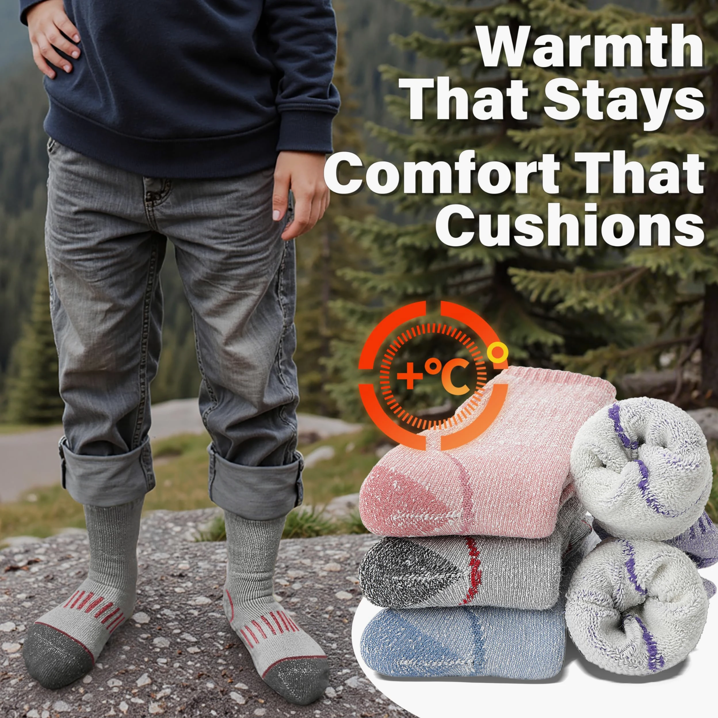 Anlisim Calcetines de senderismo de lana merino para niños y niñas, calcetines térmicos de invierno cálidos para botas de snowboard