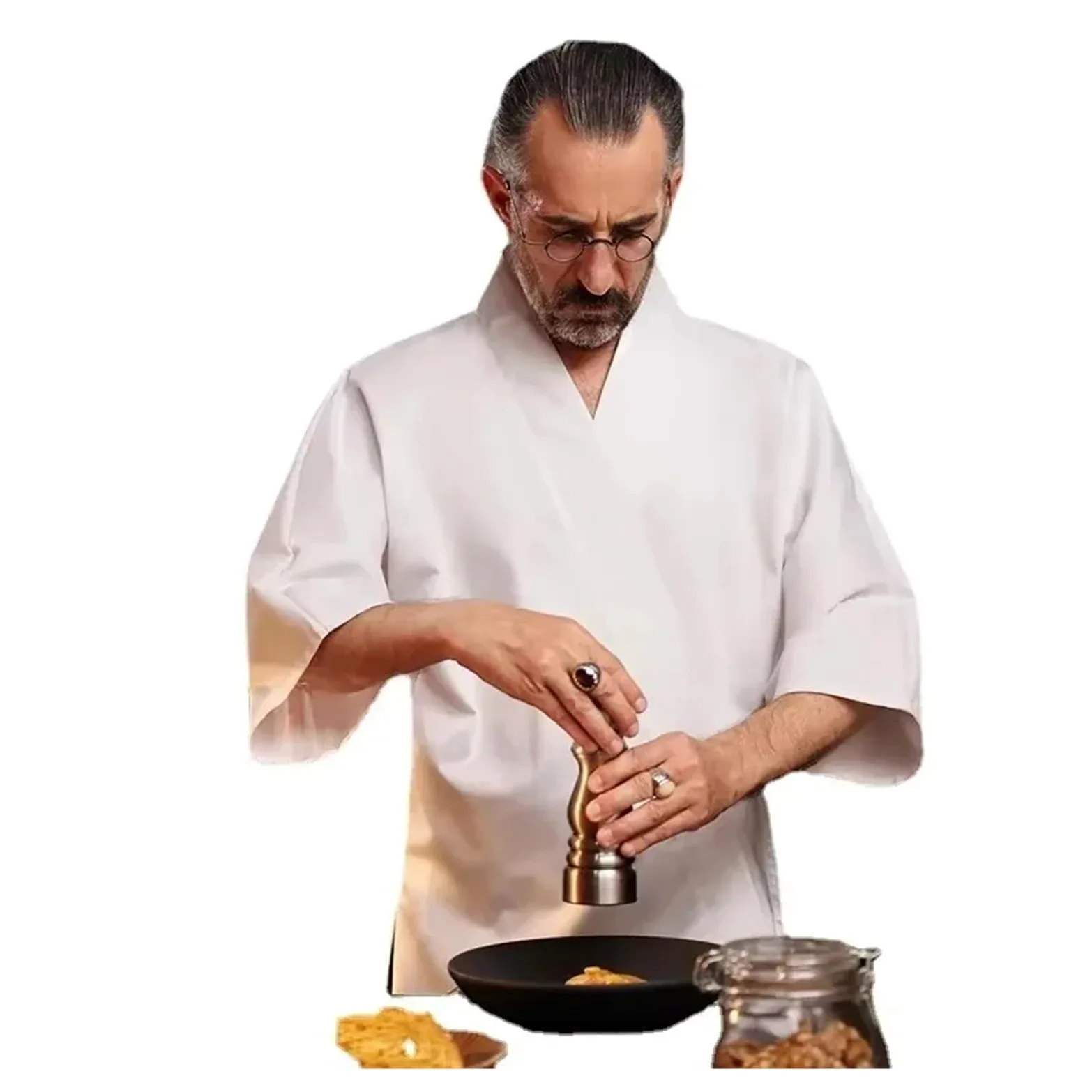 Chaquetilla Cocinero Hombre El Personal del Restaurante de Sushi USA Uniforme Chef Cocina Estilo té y Han