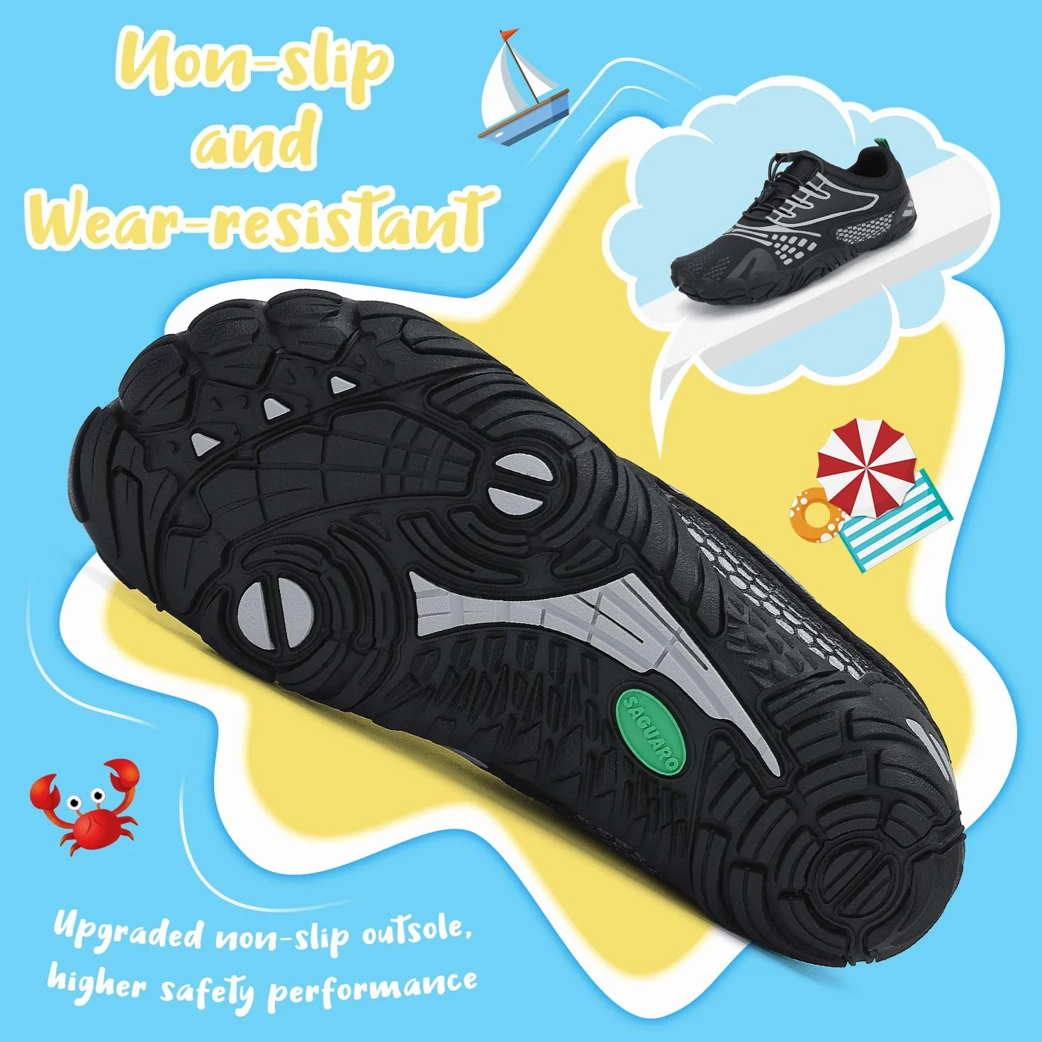 SAGUARO Zapatillas minimalistas Barefoot de secado rápido para niños, zapatillas de agua, 24-36 EU, negro y gris, 26 EU