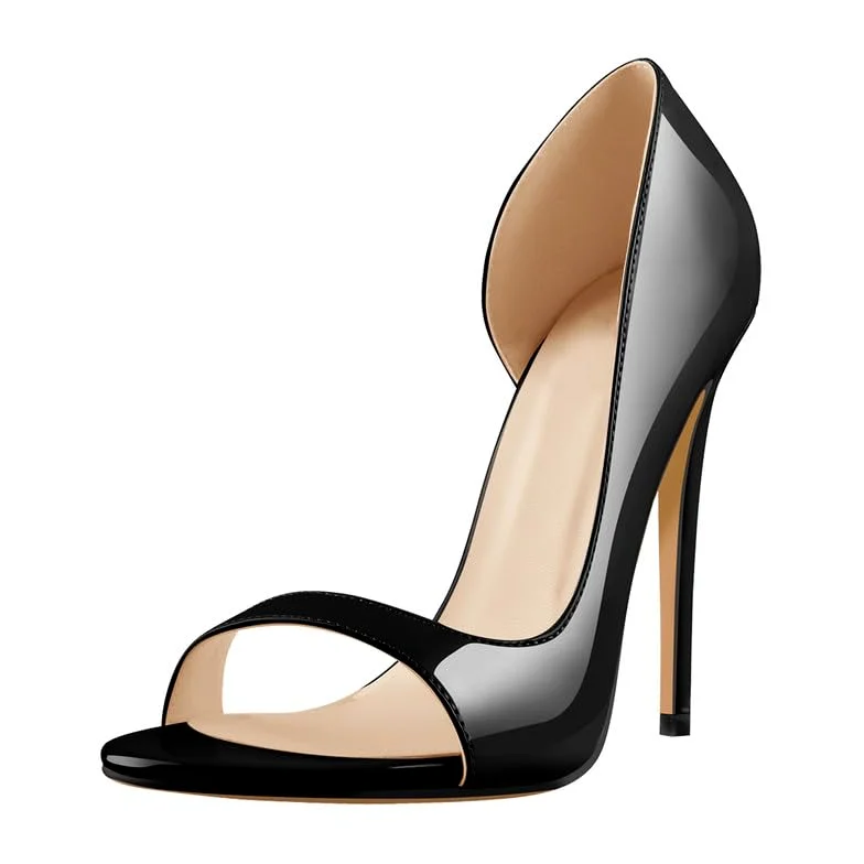 Zapatos de tacón clásico para mujer Stiletto Tacones altos redondos Zapatos abiertos de mujer laca
