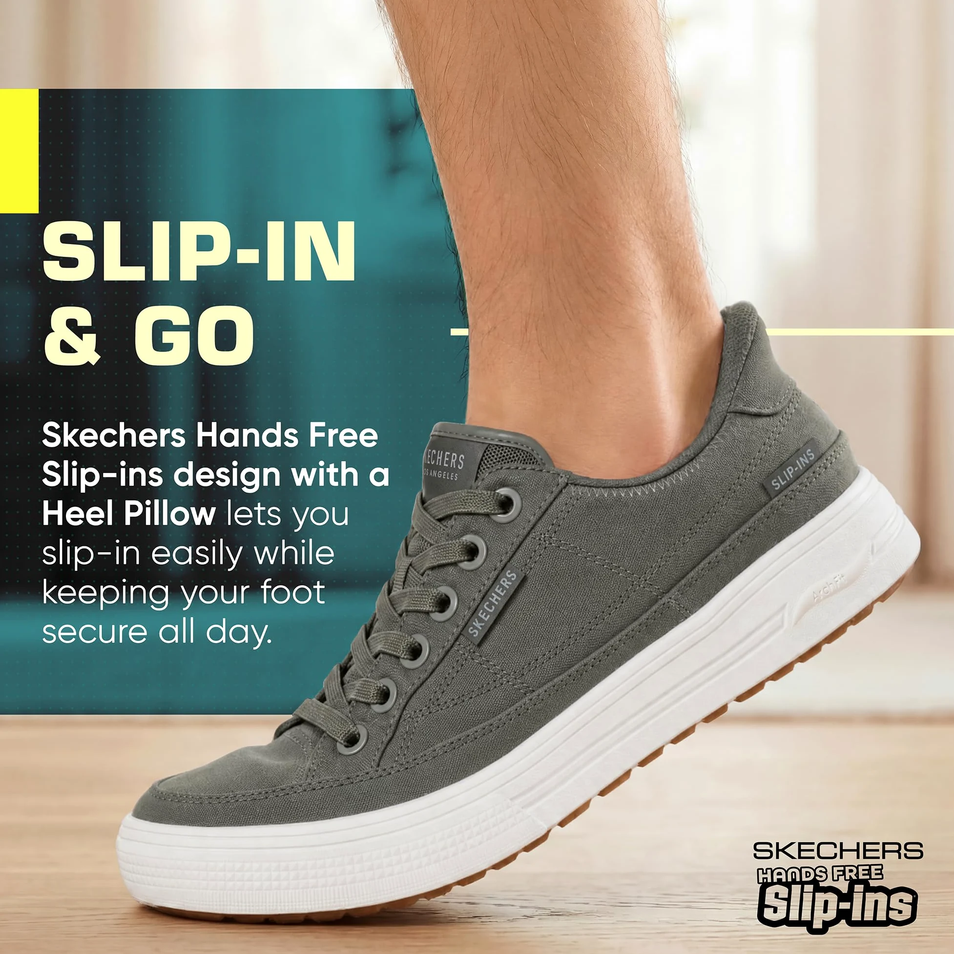 Skechers Hombre Arch Fit Arcade See Ya There Slip-In Entrenador | Zapatos casuales, sin cordones, lavables a máquina, sello de aceptación APMA, plantilla extraíble, sin cordones, veganos