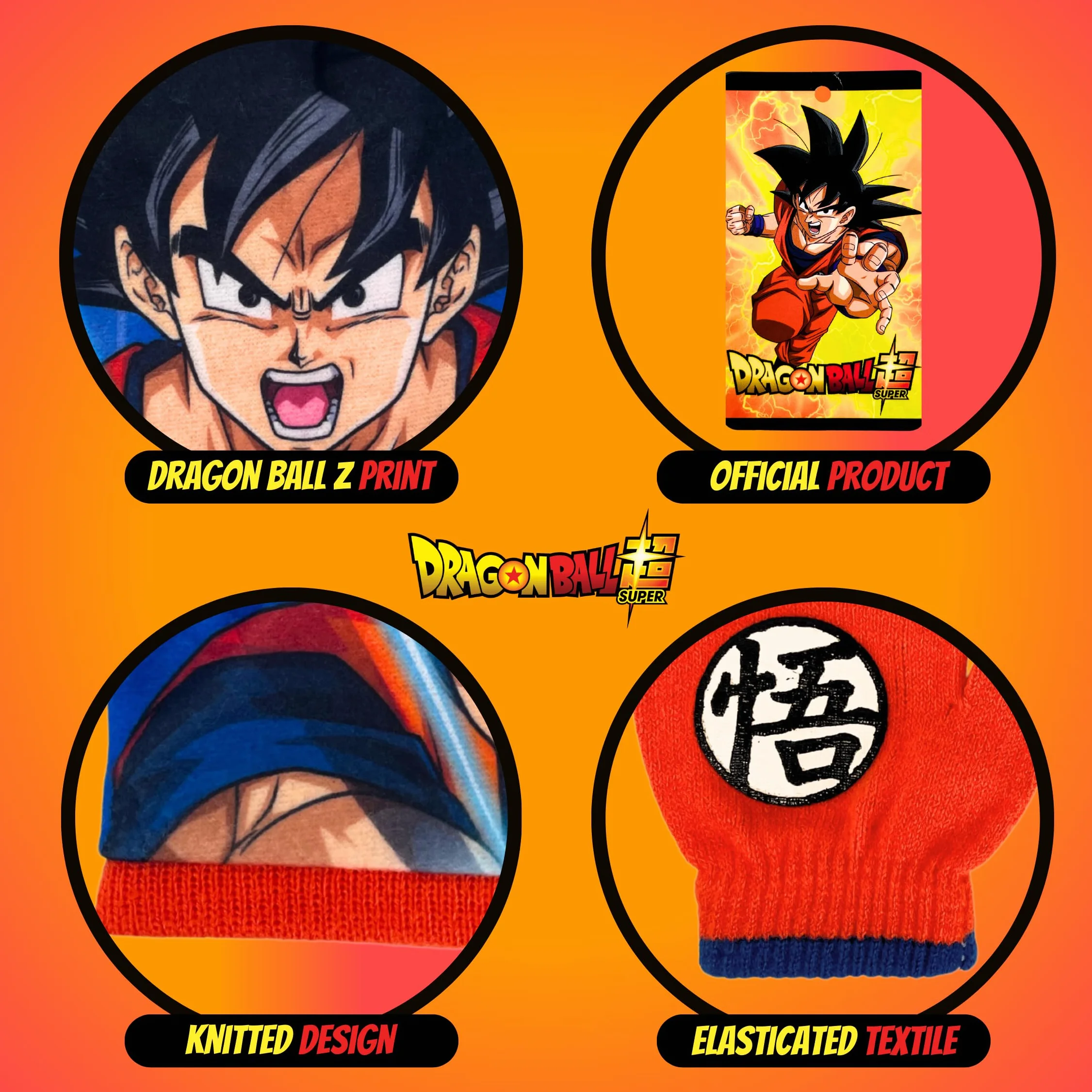 Dragon Ball Z Gorro y Guantes para Niño, Conjunto de Invierno Infantil Diseño Goku, Regalo para Niños