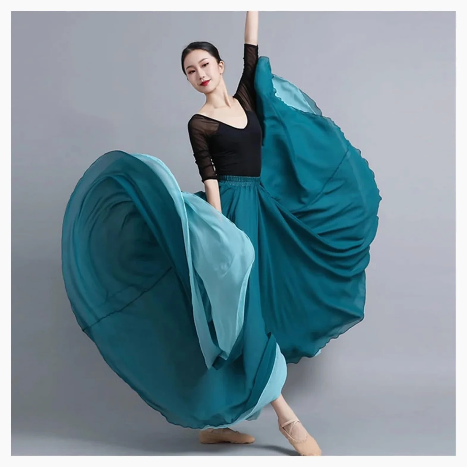 Falda Danza del Vientre Falda larga de gasa de doble cara for mujer, con vuelo amplio, 540/720 grados, for danza clásica, disfraz de danza del vientre, for actuaciones en el escenario(2 540 Degree,90c