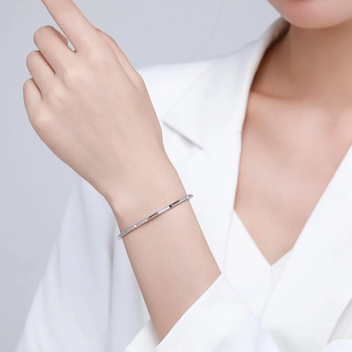 Pulsera Oro Blanco 9K / 14K / 18K Mujer, Redondo con Diamante, Cadena Extensible 16 CM + 5 CM, Pulseras de Mujer Ajustable Plata