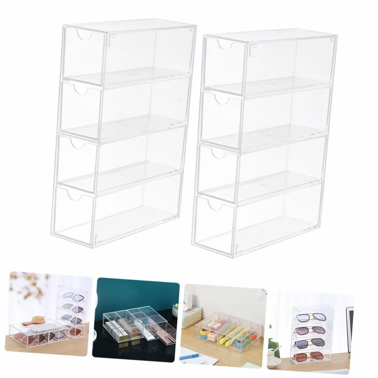 Caja Organizadora sin Rebabas 2 Piezas para Gafas de Sol de Plástico Resistente Diseño Apilable Adecuado para Uso Personal en Casa
