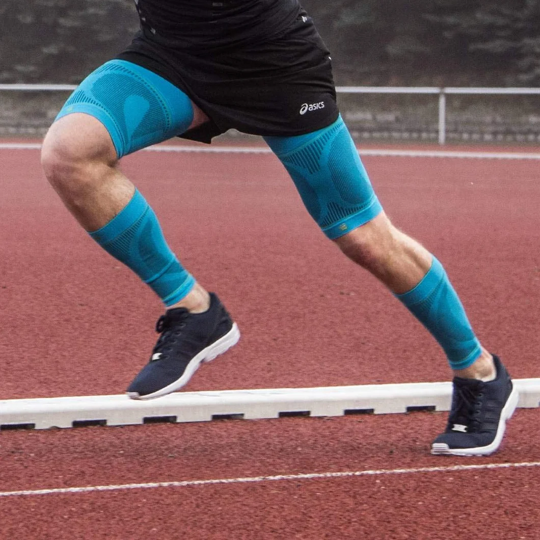 Bauerfeind, 1x Vendas de compresión de deporte para las piernas, Unisex, Adecuadas para ambas piernas, Para deportes de pelota o de resistencia, Fortalecimiento de los músculos, Talla M largo, Turquesa, 29345723800032