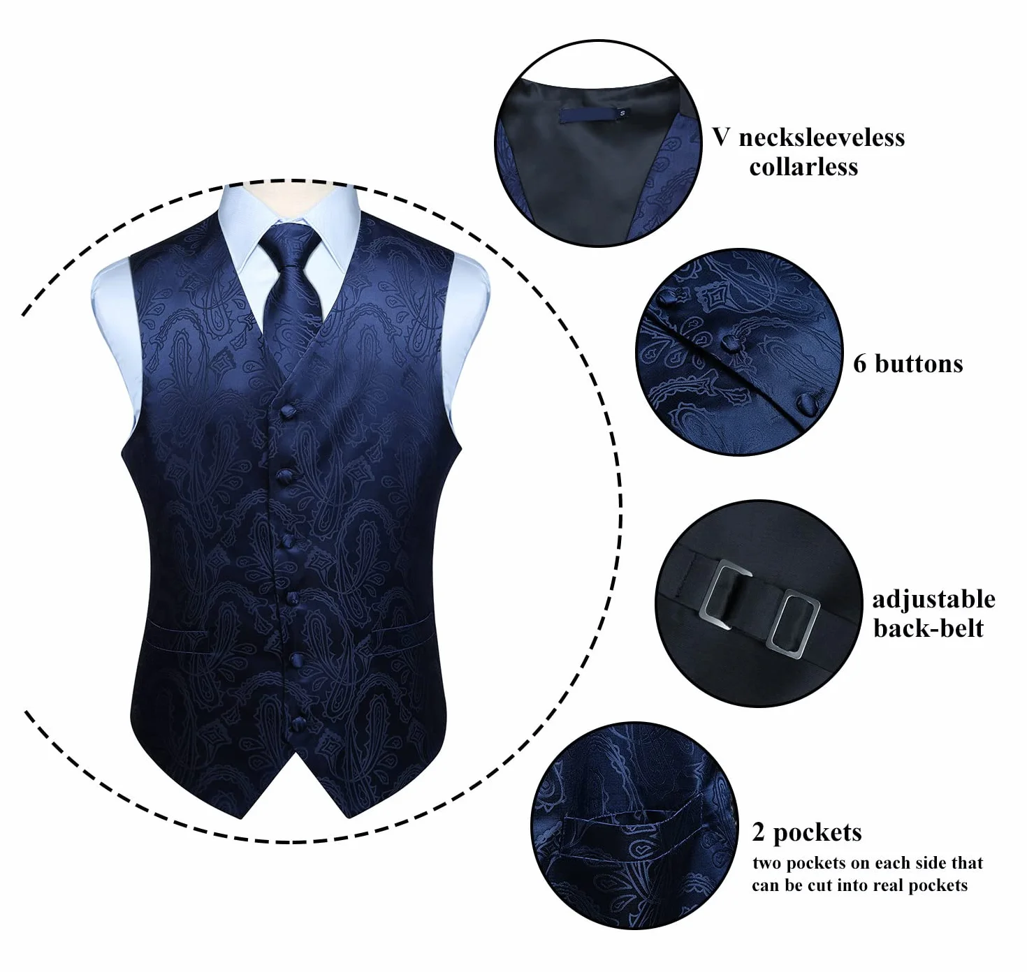 Chaleco y corbata floral jacquard paisley para hombre