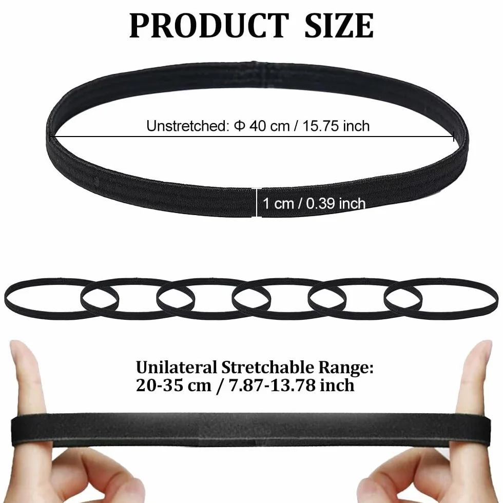 Bandas Deportivas para el Pelo 6 Unidades Elásticas Antideslizantes 40 cm Negro