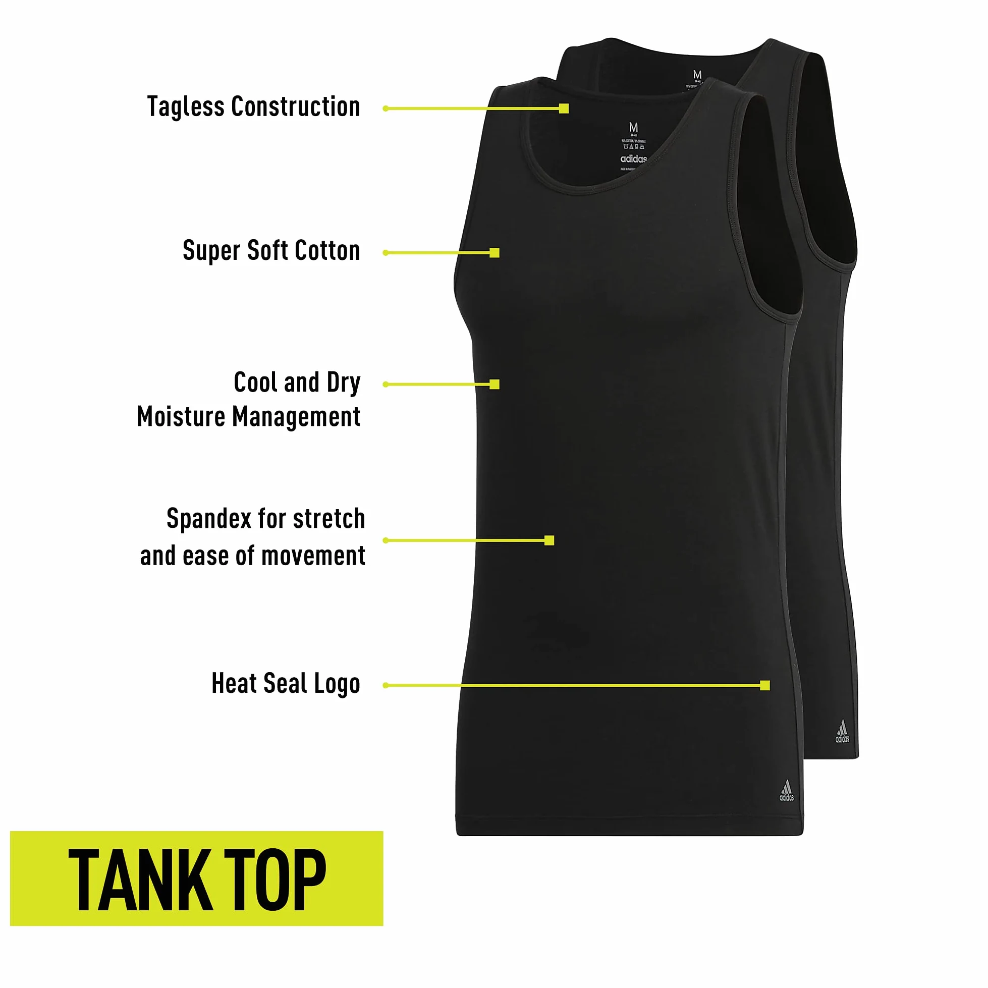 Adidas Tank Tops (2-Pack) – Stretch Cotton Undershirt, Soft Breathable Fitted Base Layer Capa de Base Superior Hombre (Pack de 2)