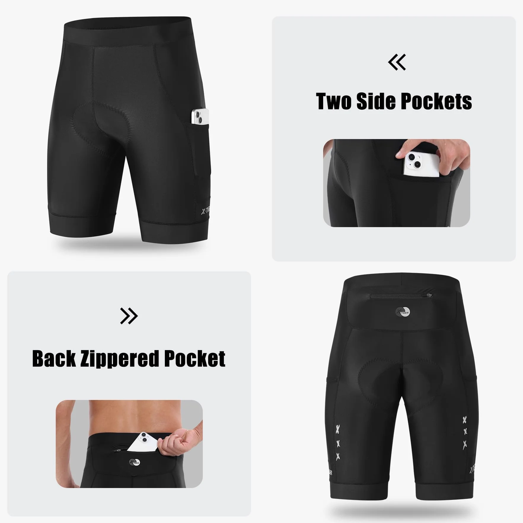 X-TIGER Culotte Ciclismo Hombre Acolchado Pantalon Cortos MTB Bicicleta Pantalones Secado Rápido Transpirable con 3 Bolsillos