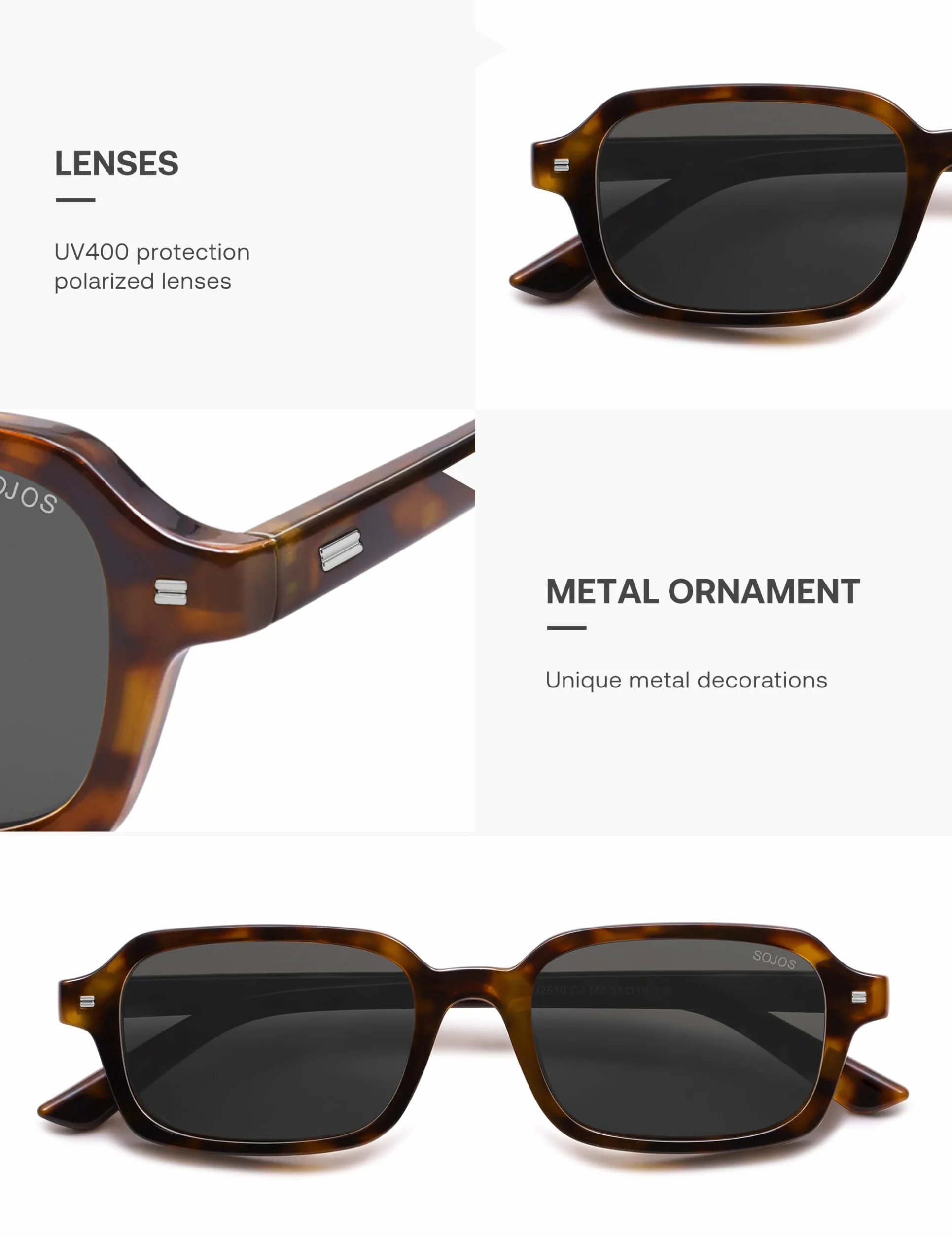 SOJOS Gafas de sol rectangulares polarizadas retro con protección UV400 SJ2610