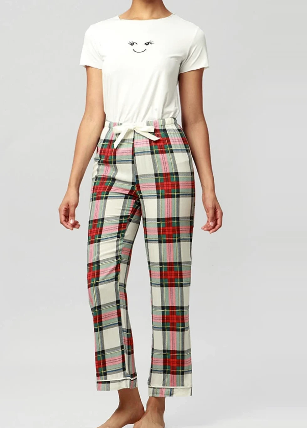 Pijama De Mujer Manga Corta,Patrón De Cuadros Rojos Y Amarillos Pijama De Manga Corta De Verano Para Mujer Conjunto De 2 Piezas Pijama De Moda Suave Ropa De Descanso Regalo Del Día De La Madre Par