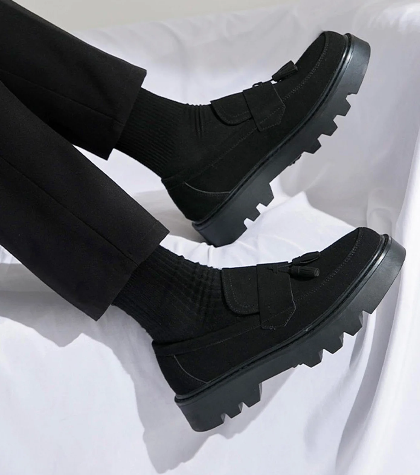 Mocasines de Gamuza para Hombre con Borlas Zapatos con Plataforma Gruesa Casual Boda Negocios Elegantes Mocasines