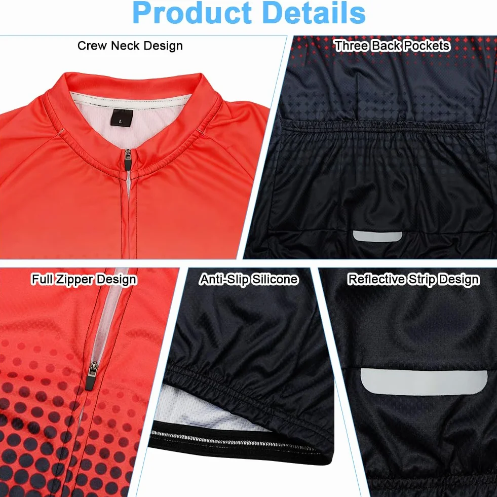 Maillot Ciclismo Hombre Manga Corta UV-Protect Cremallera Completa Transpirable Secado Rápido