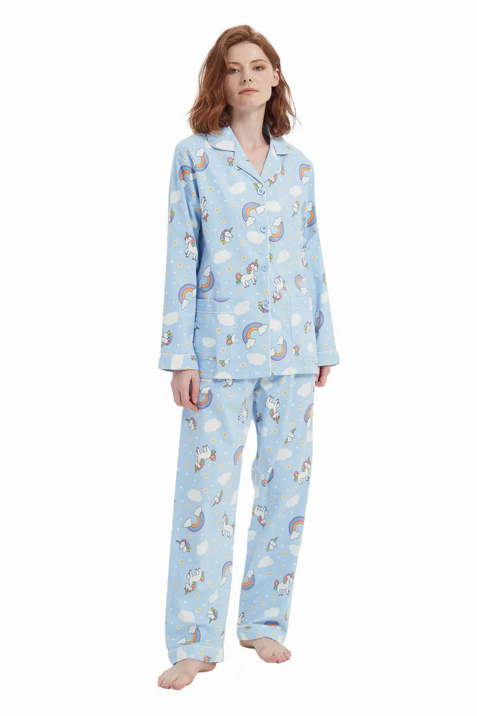 Amaxer 100% Algodón Conjunto de Pijama de Franela para Mujer Conjuntos de Pijama de Otoño e Invierno