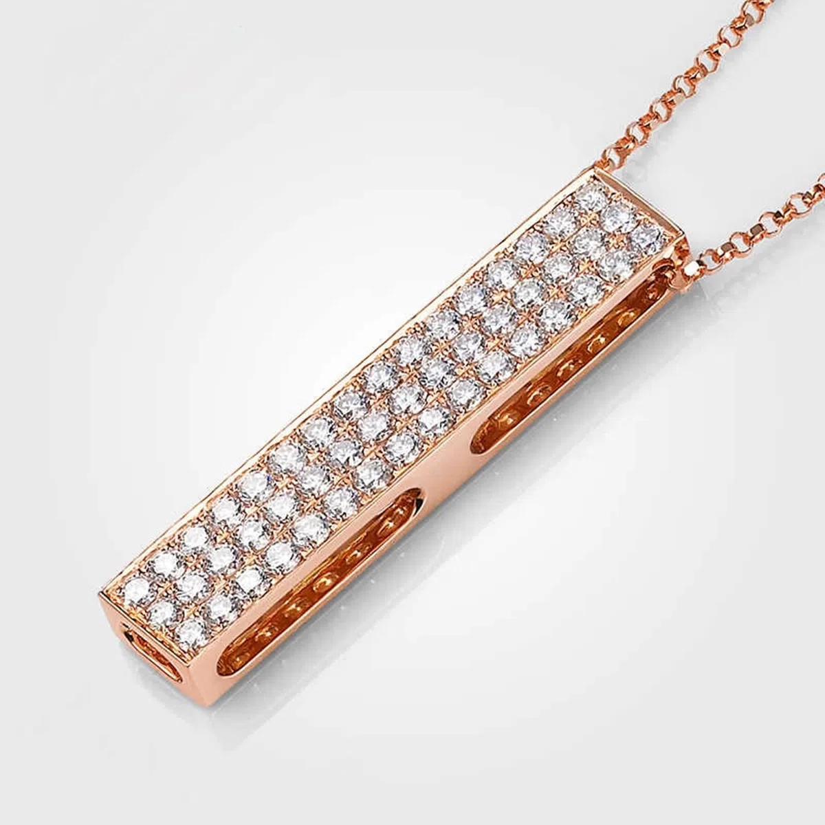 Collar de eslabones de cadena para mujer, collar rectangular con diamante creado en forma redonda, oro rosa de 9 quilates, 14 y 18 quilates