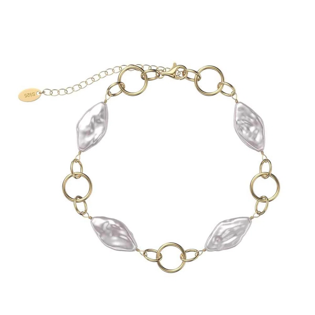 Pulsera la Amistad Oro, Pulsera Plata Ley Mujer Pulsera Amigos Perlas Irregulares 18+5cm