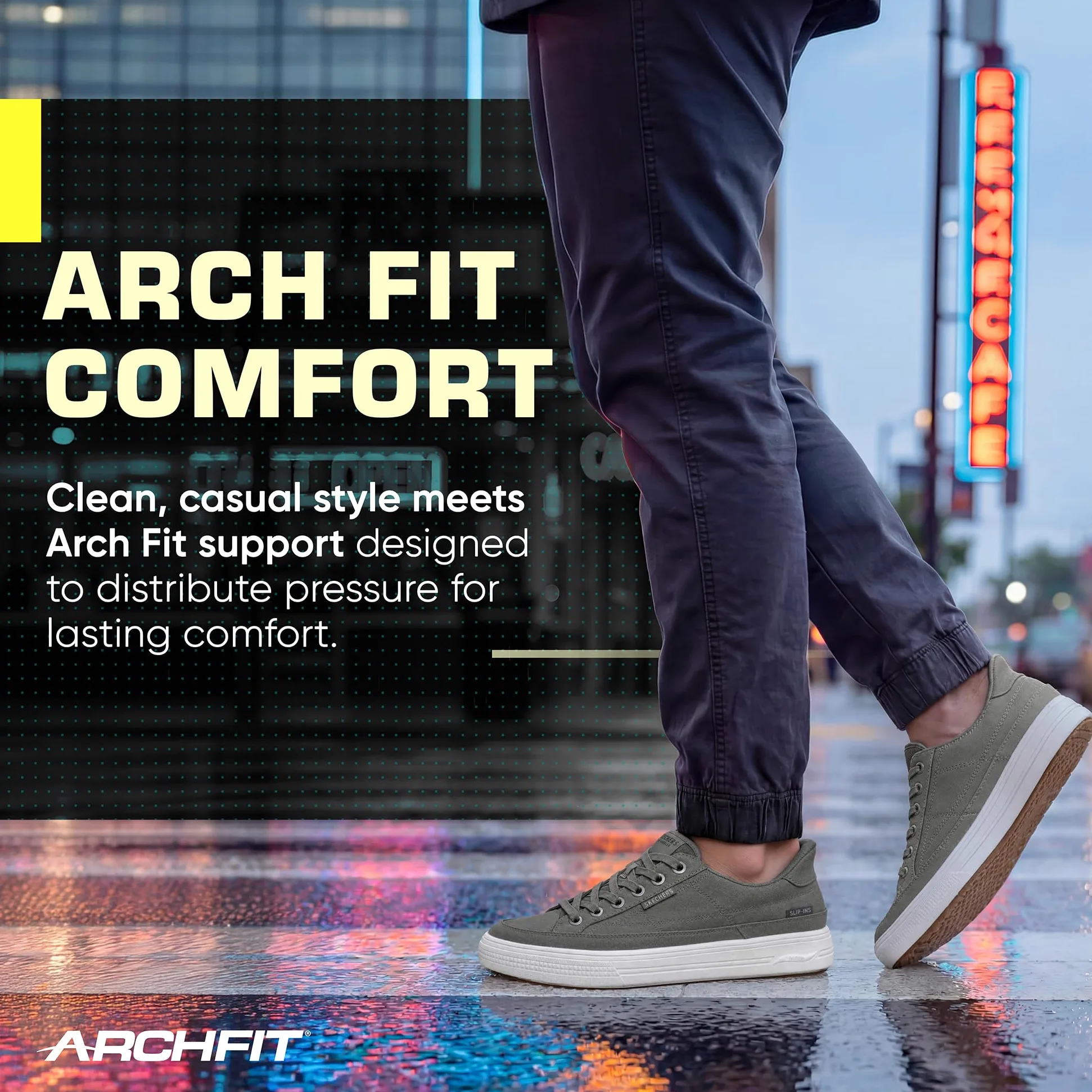 Skechers Hombre Arch Fit Arcade See Ya There Slip-In Entrenador | Zapatos casuales, sin cordones, lavables a máquina, sello de aceptación APMA, plantilla extraíble, sin cordones, veganos