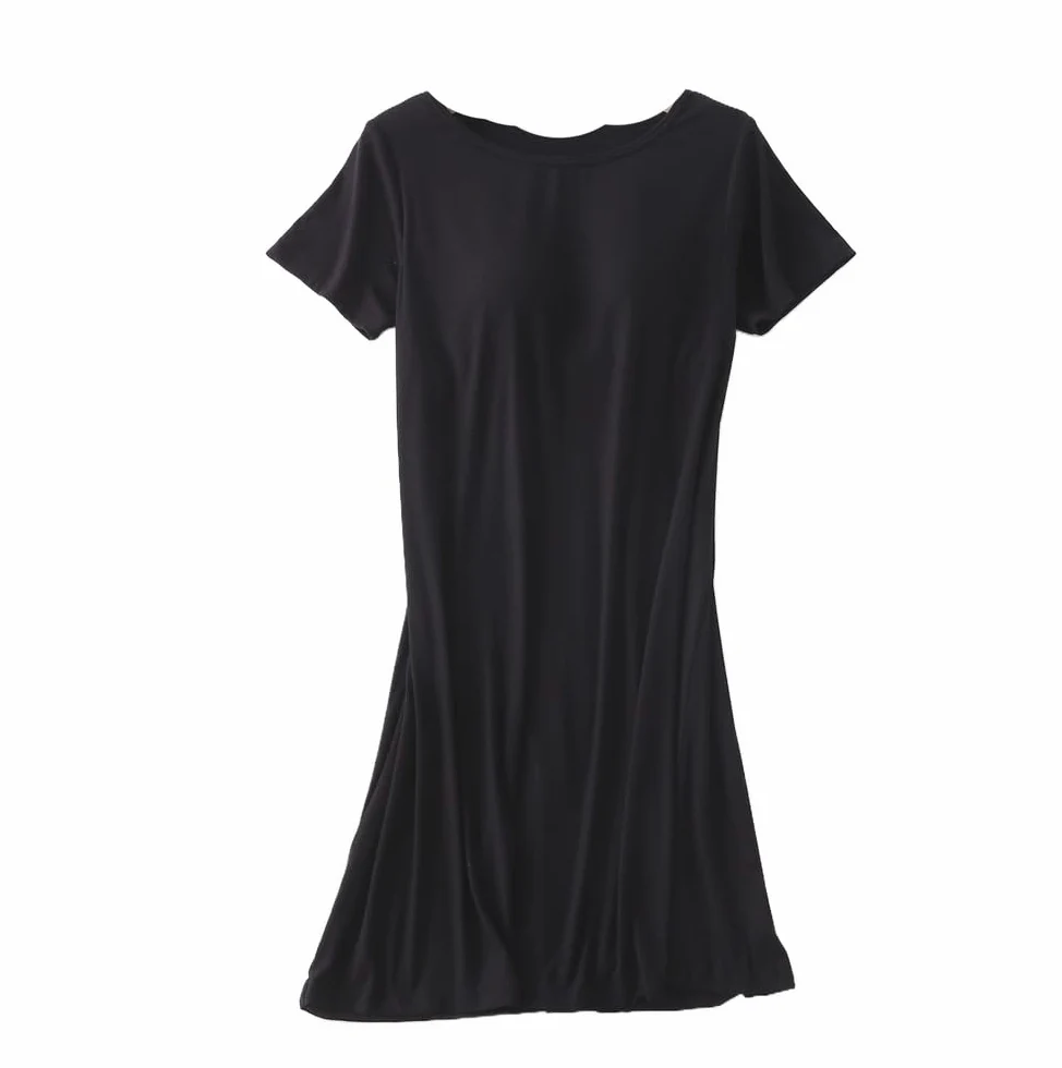 Camisón Para Mujer - Camisón De Modal De Manga Corta Para Mujer, Ropa De Dormir De Verano Con Cuello Redondo, Mini Camisón Con Almohadilla En El Pecho, Ropa De Dormir Informal Holgada Para El Hog