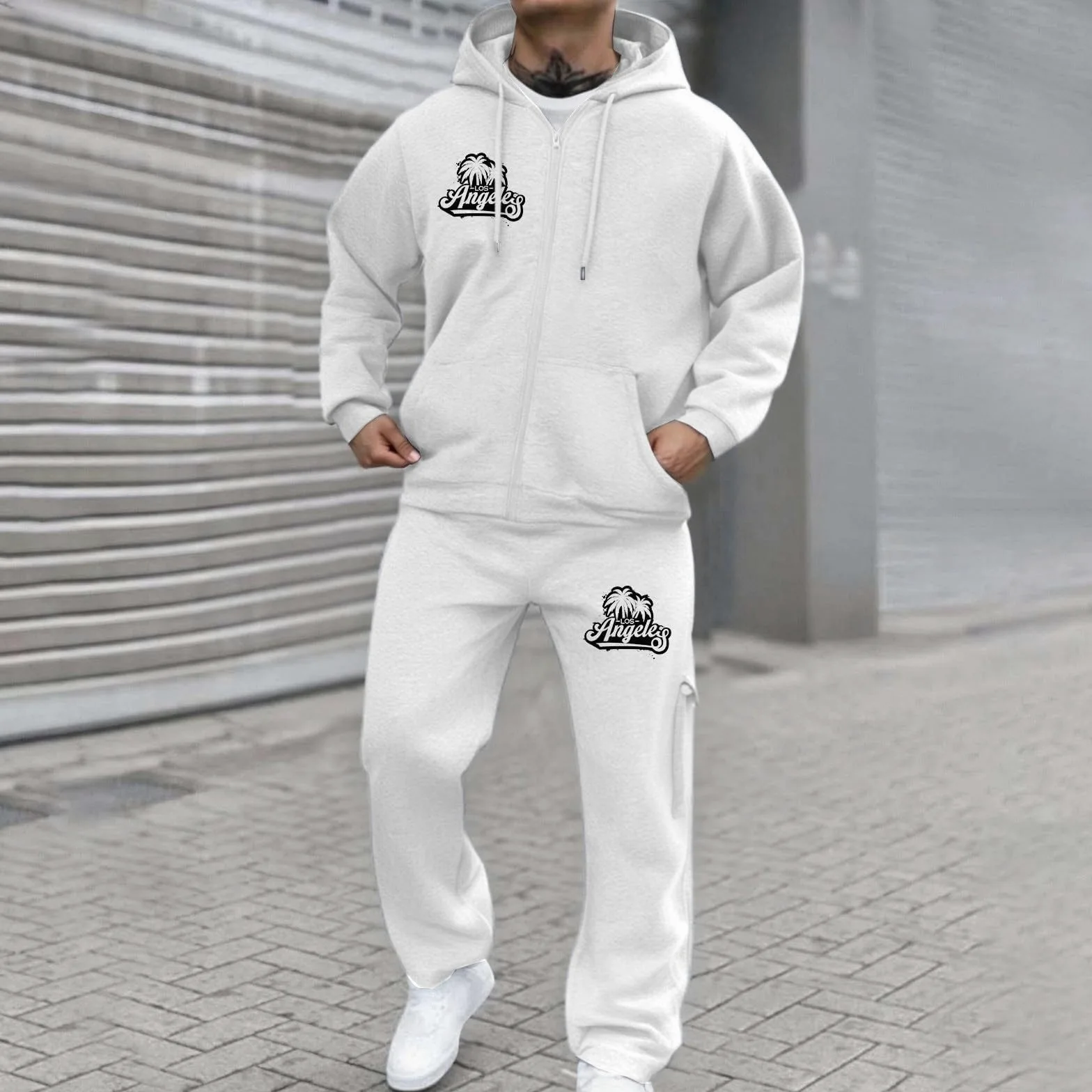 Mono deportivo Hombre Polar Sudadera con cremallera con capucha y | Chándal Conjunto de 2 Piezas de los Hombres Sudadera con Capucha Bolsillo y Pantalones de Deporte Amplio Running Streetwear