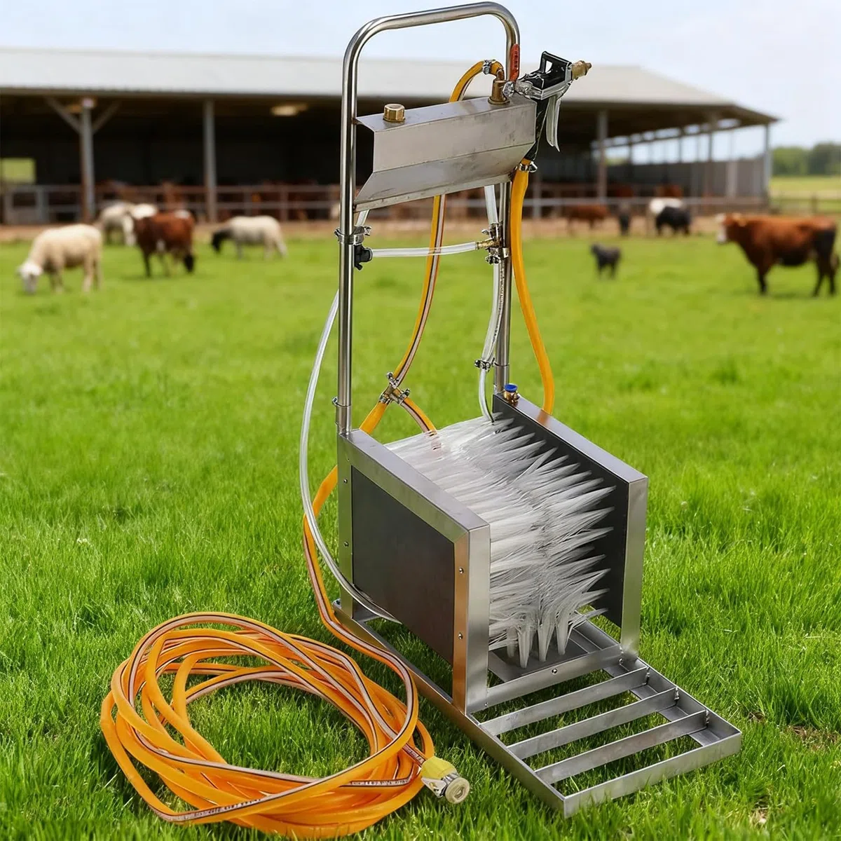 Limpiador de zapatos de lluvia, removedor de barro, limpiador automático de botas resistente al desgaste, limpiador de zapatos de acero inoxidable con pistola de pulverización de agua, limpiador de