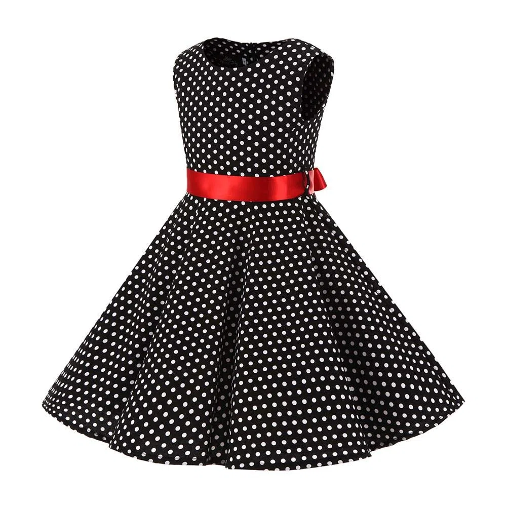 vestido de verano para niña estampado flores estilo vintage los años 50 lunares fiesta princesa con algodón retro cinturón cadera