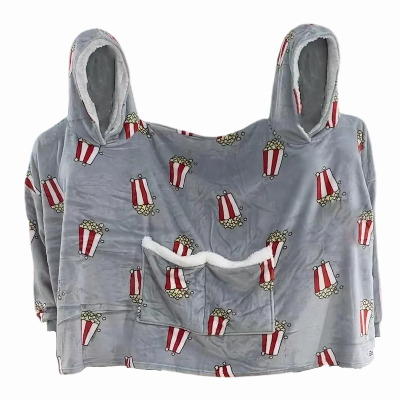 Pijamas Dobles de Franela para Parejas, Pijamas Creativos con Capucha Gruesa, Ropa Cómoda para el Hogar con Bolsillos, Gris, One Size