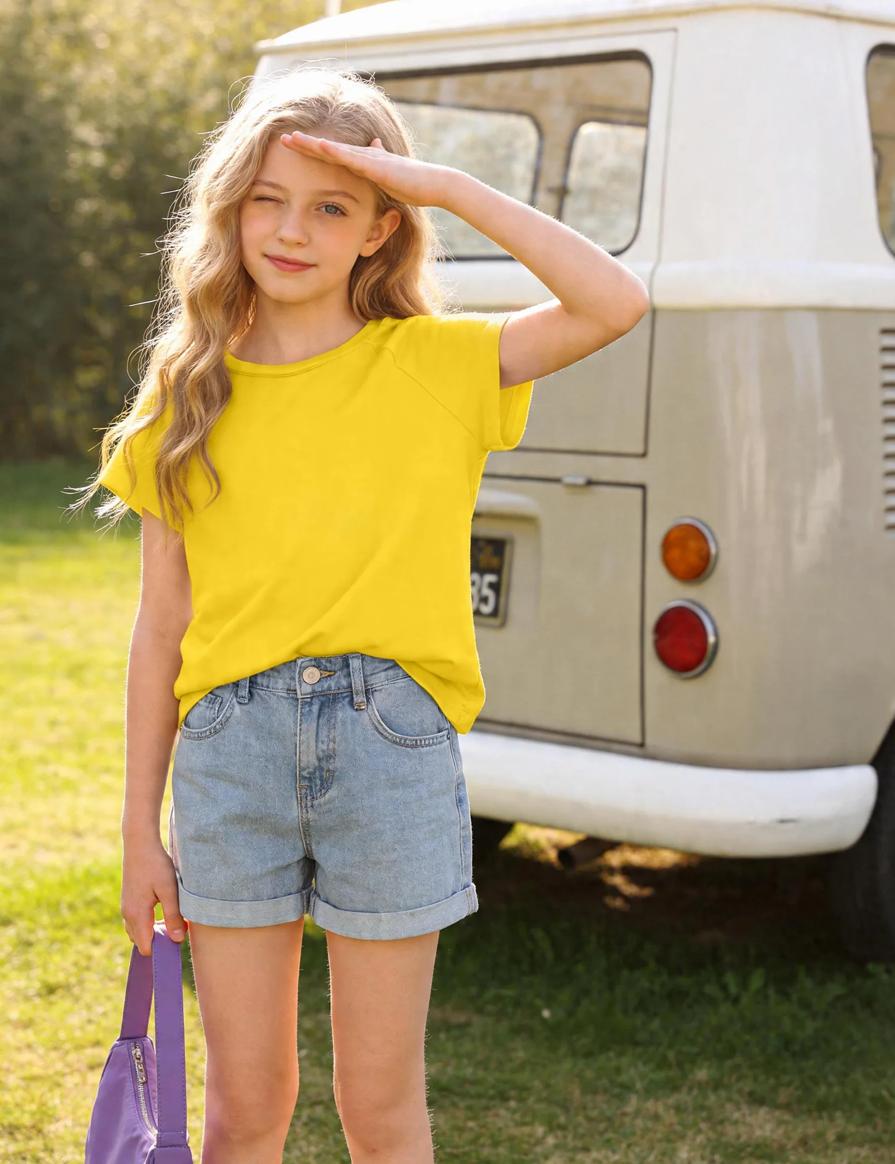 Camiseta de verano para niña, manga corta, cuello redondo, camiseta deportiva para niñas de 6 a 15 años