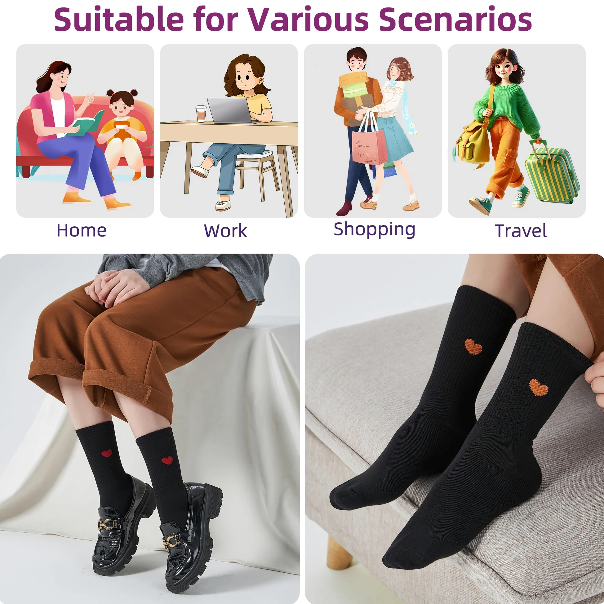 inhees Calcetines tobilleros para mujer, diseño de corazón, de algodón, informales, atléticos, para correr, 6 pares con caja de regalo