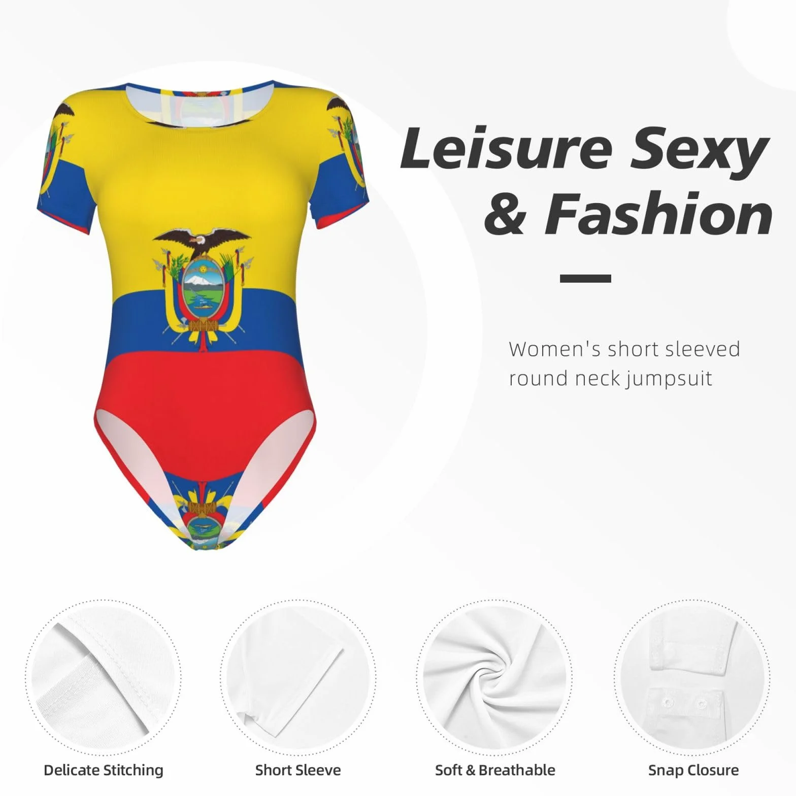 Mujer Body manga corta estampado bandera Ecuador transpirable primavera verano