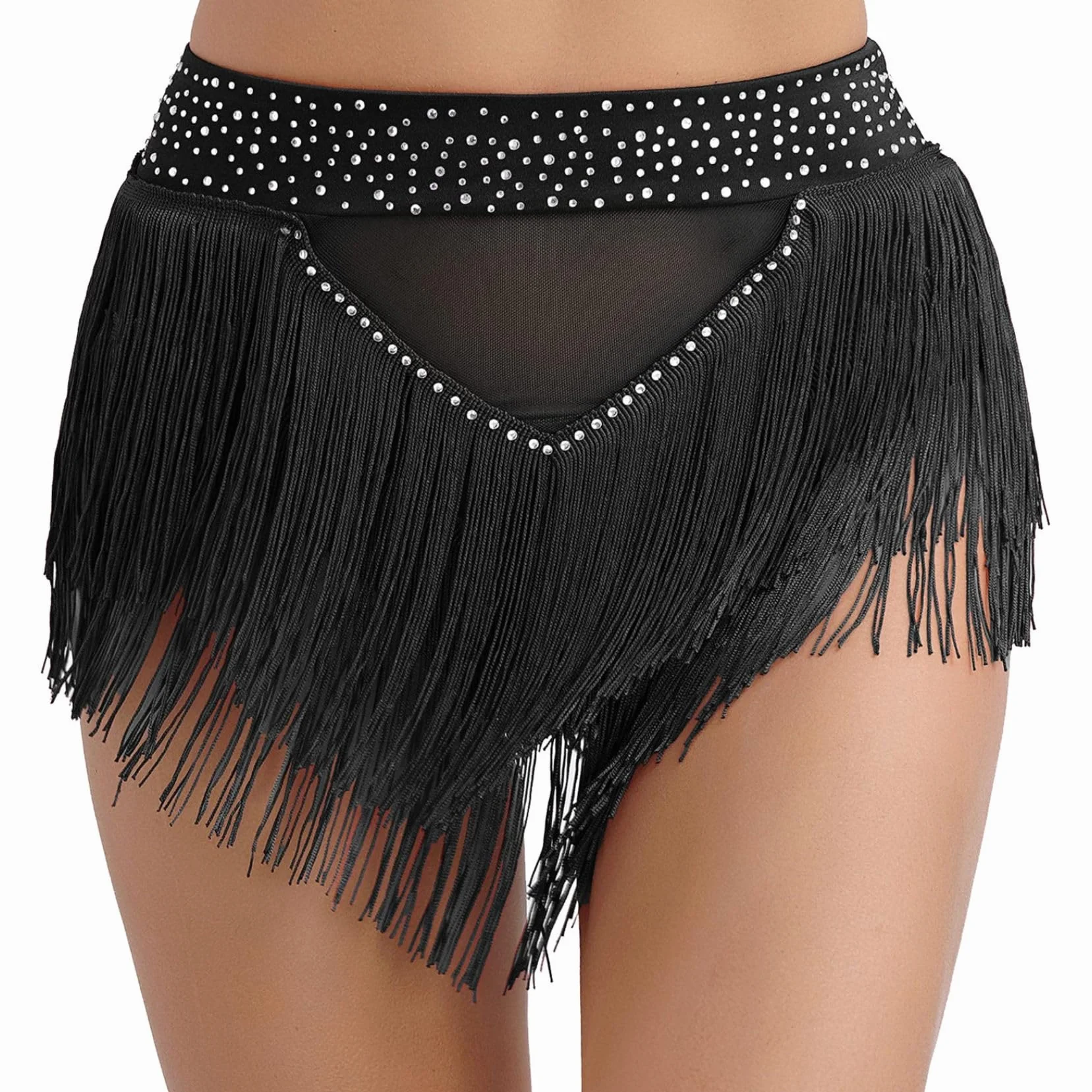 Pantalones cortos brillantes de mujer con borlas para tango latino y danza del vientre