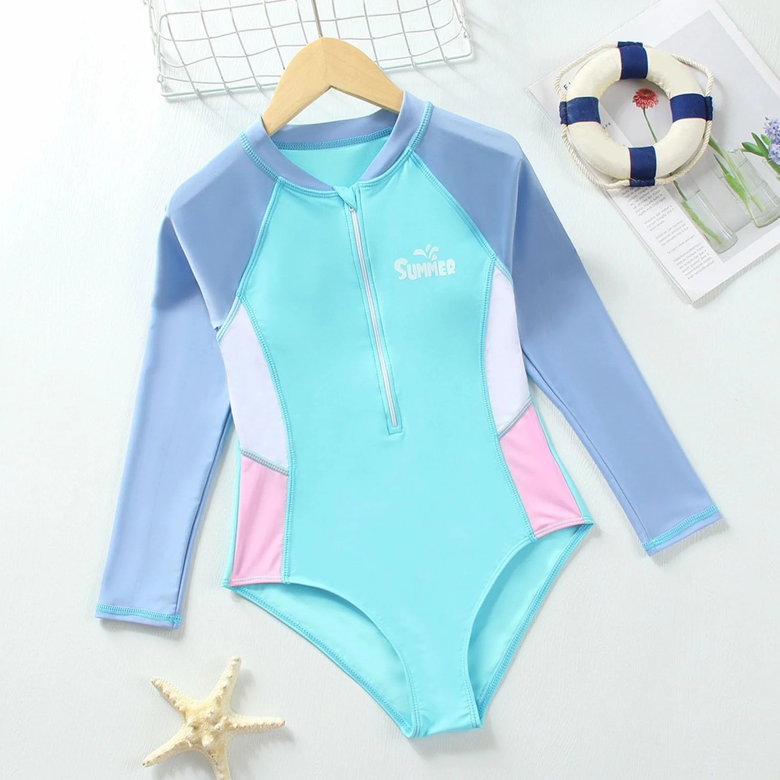 Traje de baño de verano para niñas para nadar, hacer surf y para actividades en la playa. Elegantes camisetas de manga larga para jóvenes y niñas de 7 a 13 años. Perfecto para el entrenamiento de