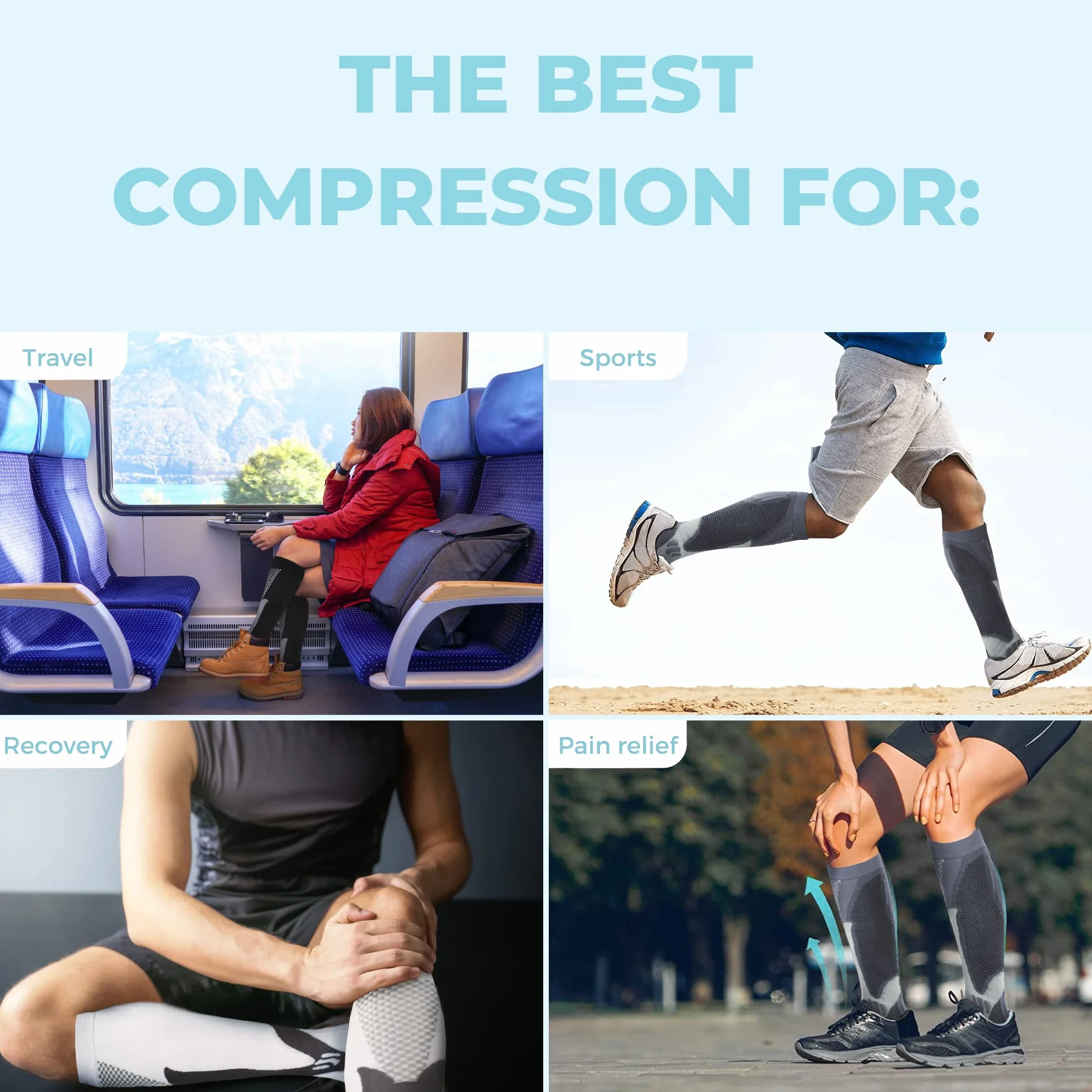 Medias de Compresión 20-30mmHg para Mujeres y Hombres, Calcetines Deportivos para Running, Ciclismo, Viaje