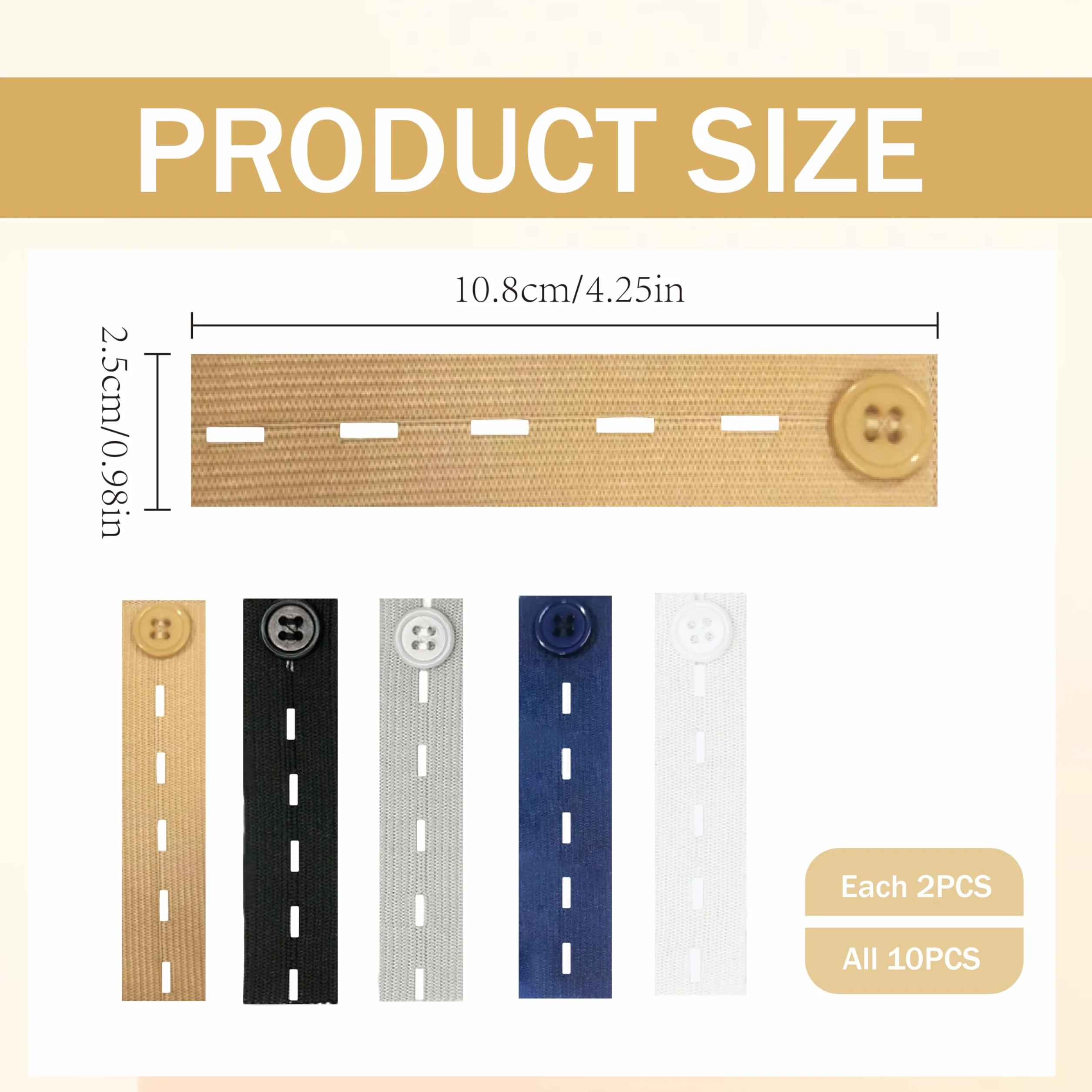 10 extensiones de cintura para pantalones, 9,3 x 2,5 cm para vaqueros, ampliación de cintura con botón, extensión de cintura elástica, extensión de cintura para pantalones para hombre y mujer