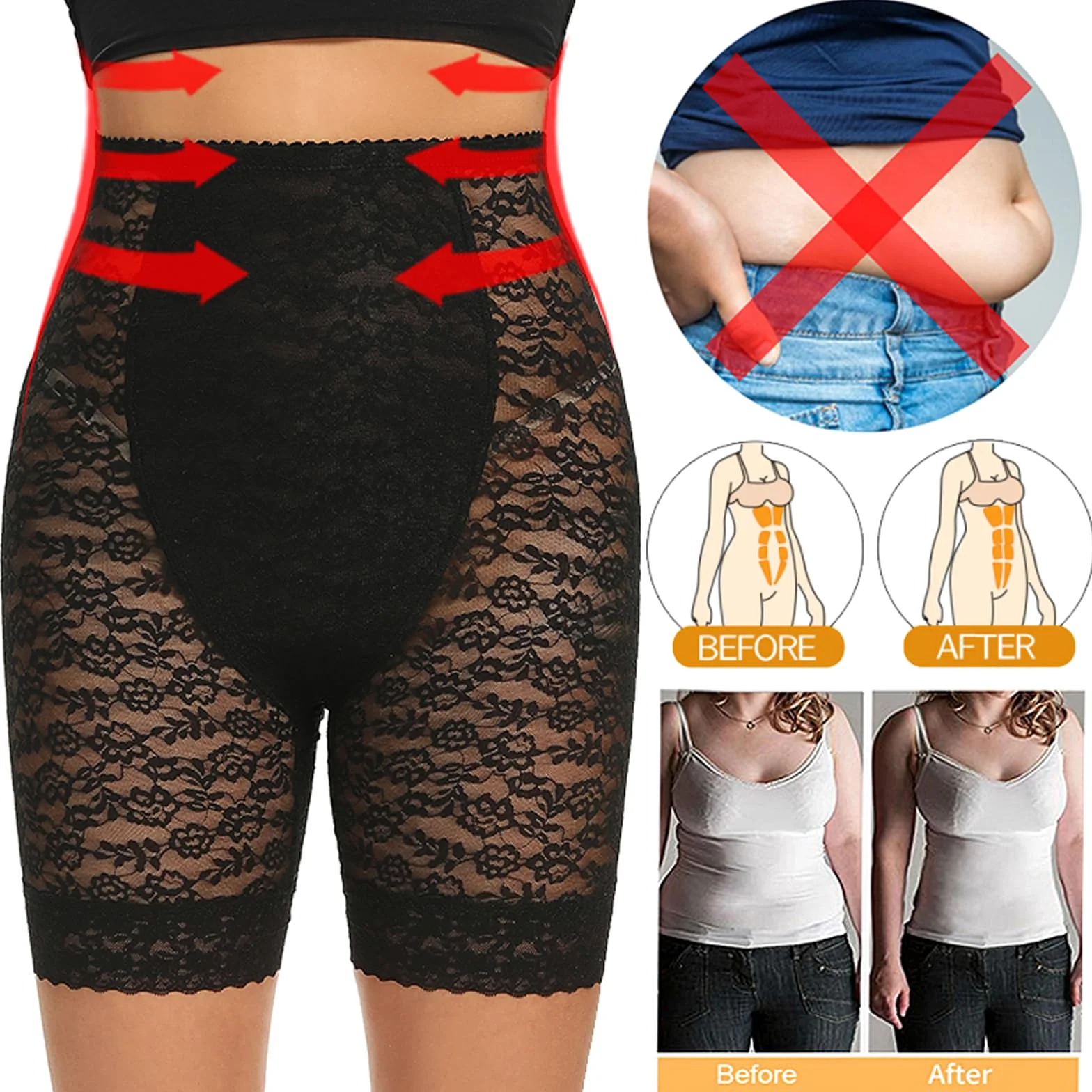 Fajas para Mujer con Control de Barriga de Cintura Alta, Pantalones Cortos de Encaje para Cintura del Vientre, corsés, Bragas Moldeadoras de Cuerpo