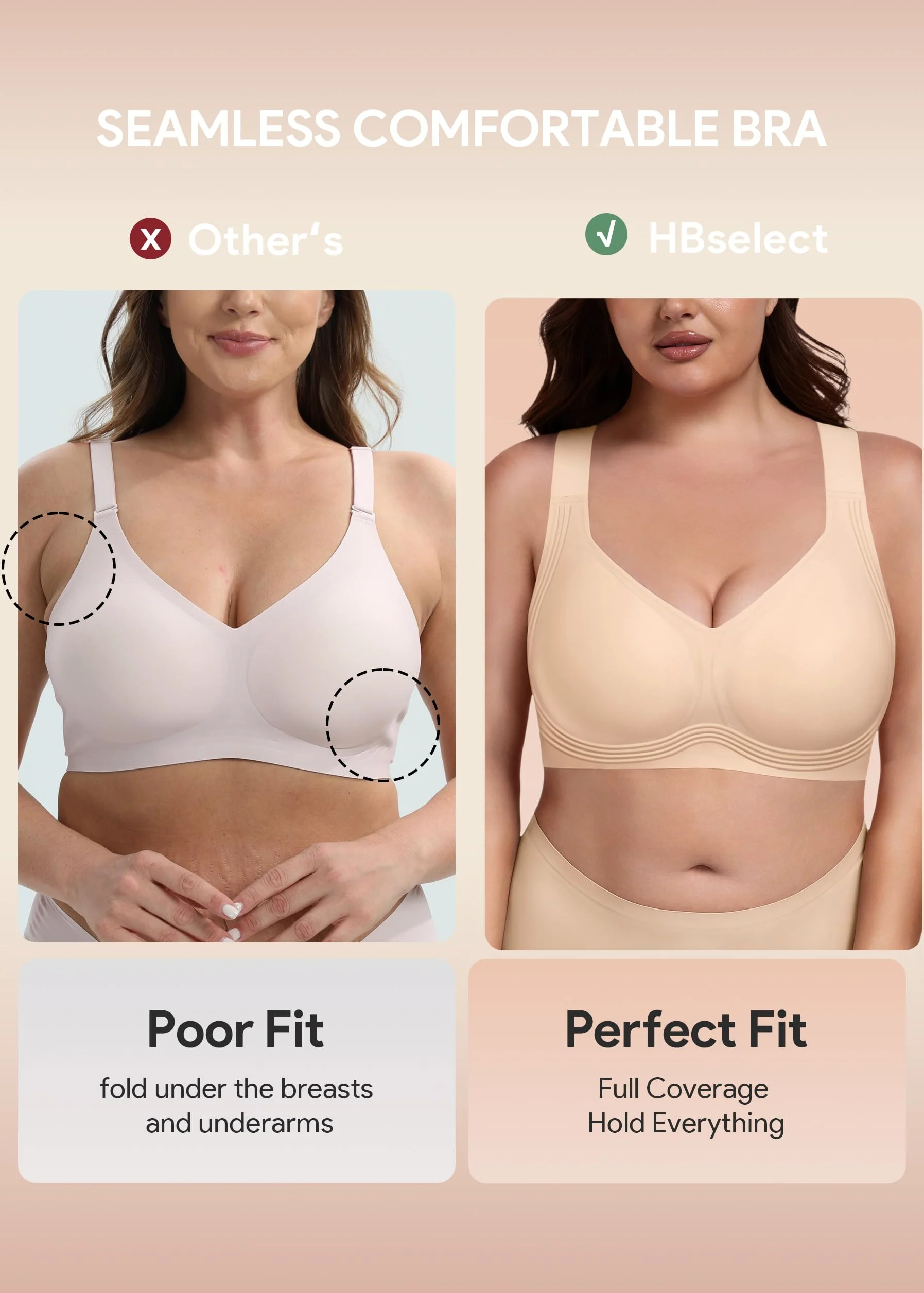 HBselect Sujetador sin Aros Cómodo Mujer, Sujetadores Tallas Grandes | Sujetadores Push Up Mujer con Extra Extensor,Sujetadores Tallas Grandes mujer Jelly Seamless Bra Sujetador Invisible Diario