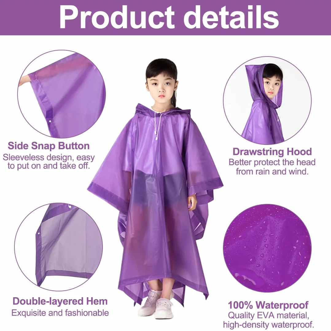 Poncho de Lluvia para Niños, Impermeable de Eva Reutilizable, Capa de Lluvia Transparente Plegable, para Viajes Escolares, Senderismo, Ciclismo Al Aire Libre