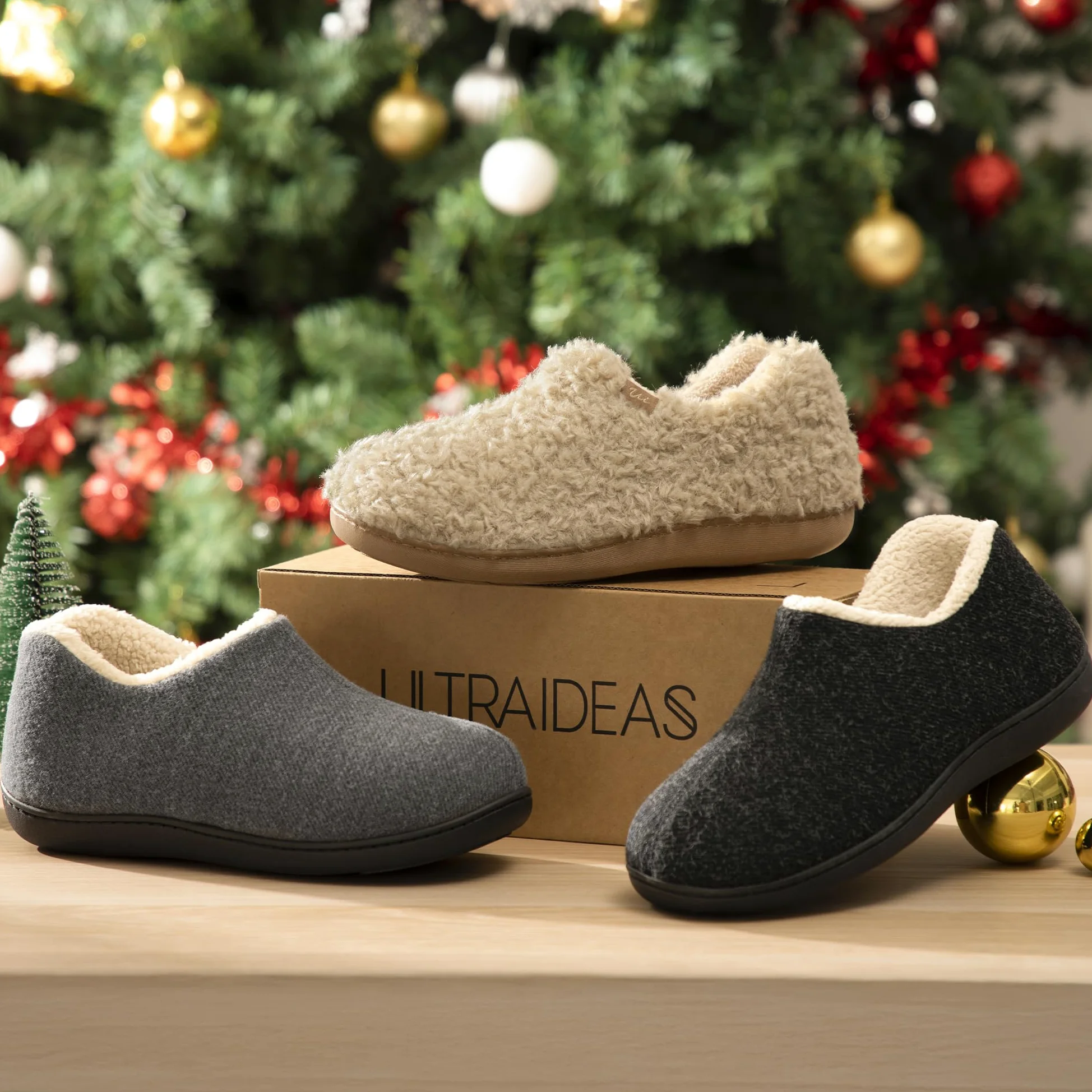 ULTRAIDEAS Zapatillas de casa de mujer con espuma de memoria y forro polar, con suela de goma antideslizante para interiores y exteriores