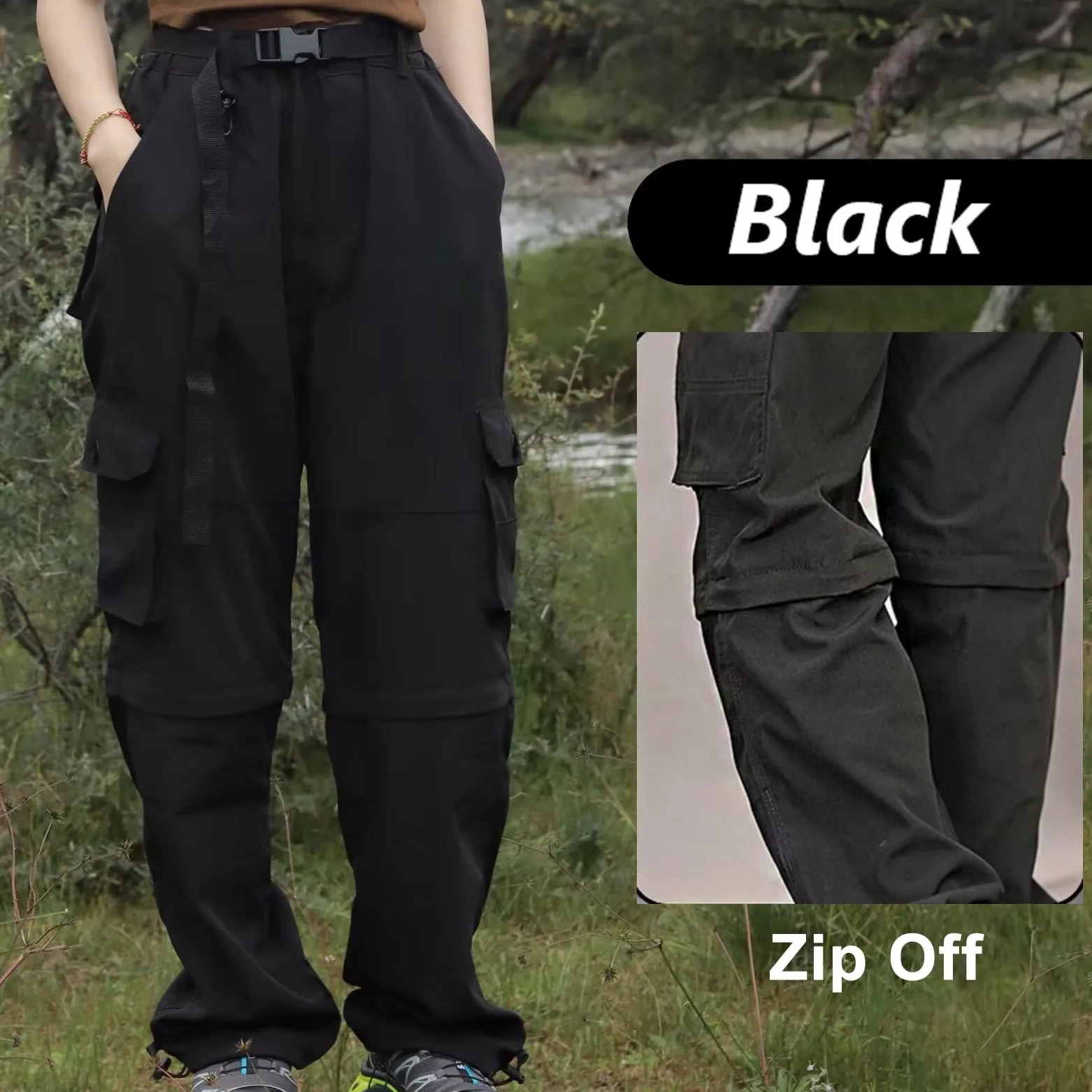 Damen Wanderhose Zip Off Hose Outdoorhose Schnelltrocknend Trekkinghose abnehmbaren HosenbeinShorts Shorts atmungsaktiv Cargo Sommer Hiking Pants Funktionshose mit Gürtel 6 Taschen