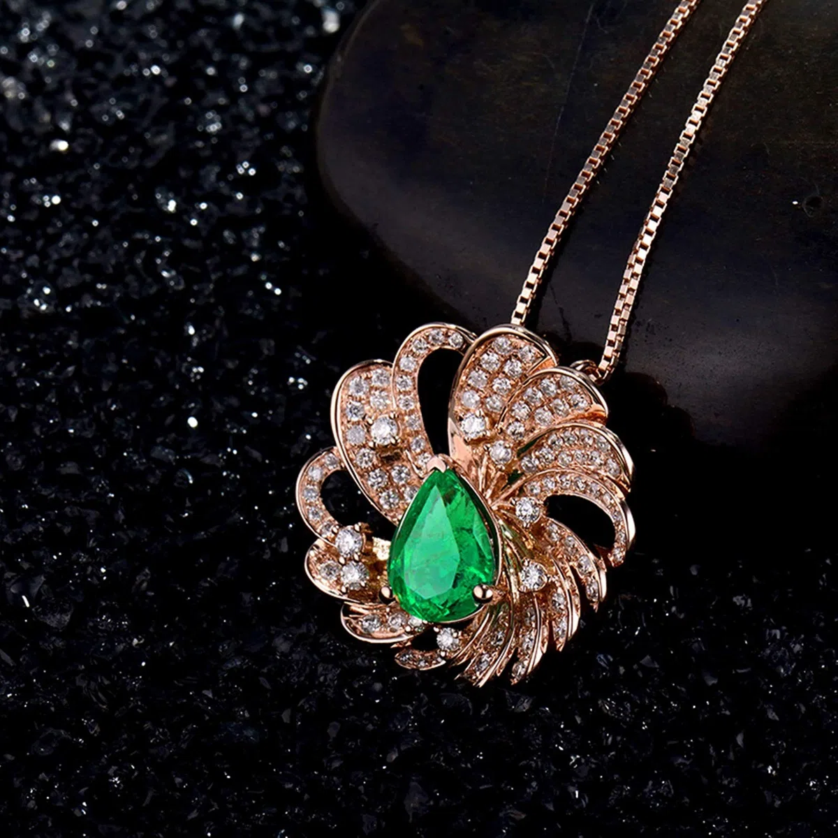 Collar para Mujer, Flor con Esmeralda creada por Muchacho de 1,5 Quilates, Oro de 18 Quilates/Plata de Ley 925, Collares con Colgante para niñas, Regalo para el día de la Madre/día de San Valentín,