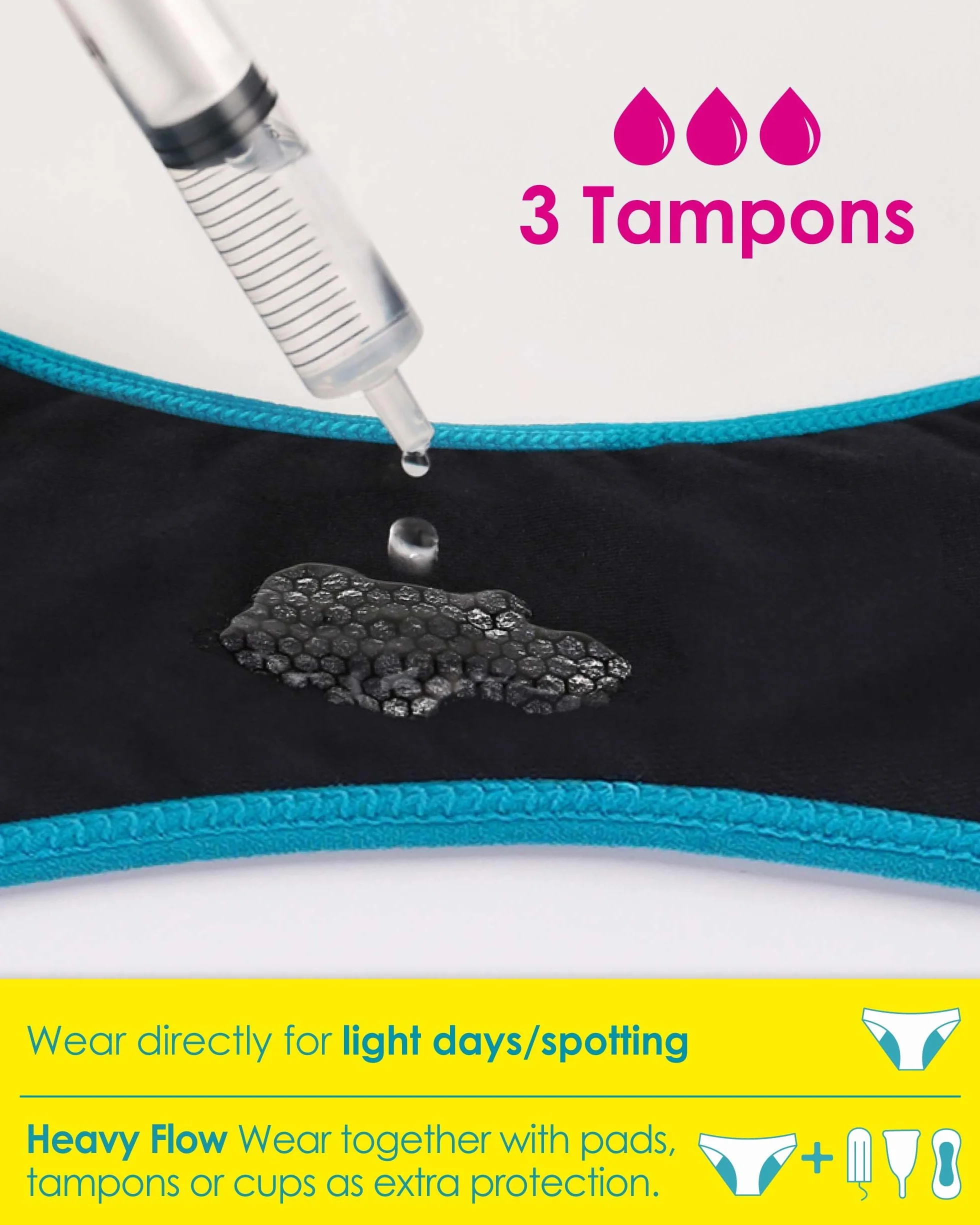 Neione Niña Bragas Menstruales Flujo Abundante Braguita Hipster para la Mentruación 9-18 años Pack de 3