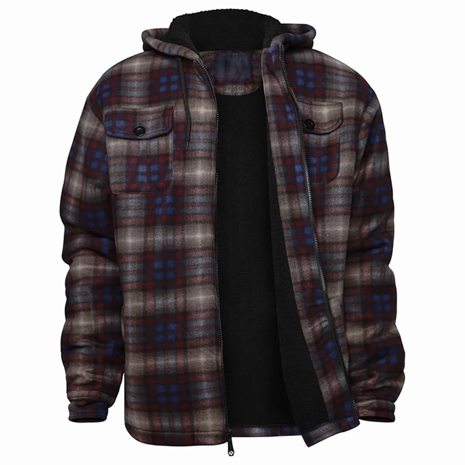 Chaqueta de leñador para hombre a cuadros forro polar térmica con capucha