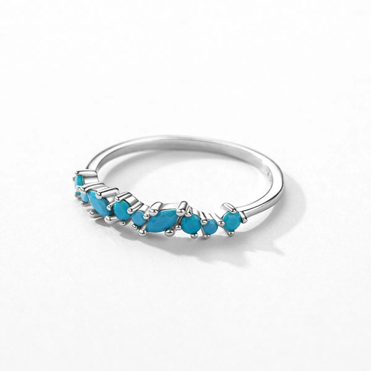 Alianzas de boda para mujer, anillo de compromiso de oro blanco de 18 quilates, simple marquesa, redondo, turquesa, anillo de boda de oro blanco para mamá, novia, novia